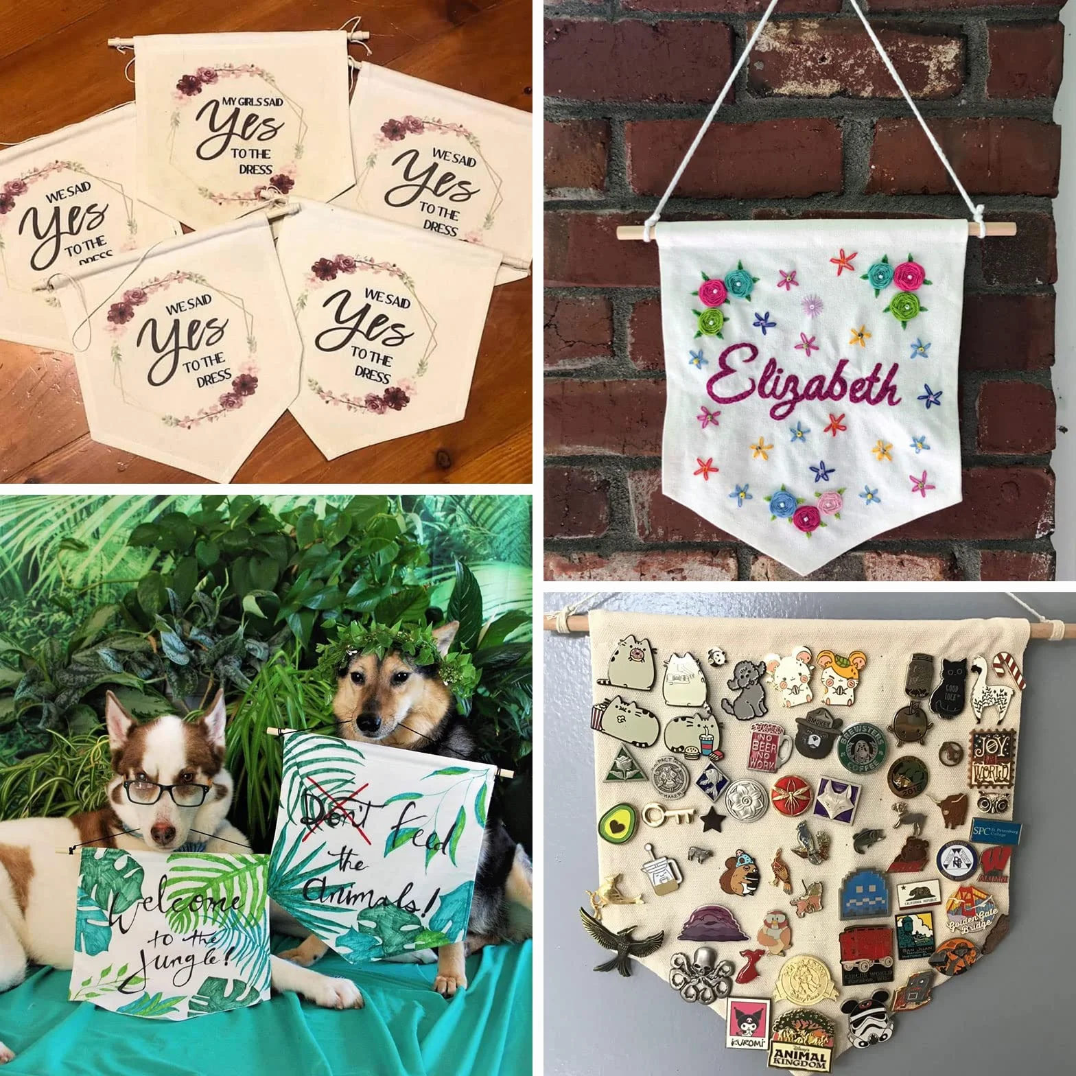 10 pancartas de lienzo de pared, lienzo blanco beige con clavija de madera, pin esmaltado para insignias, botones, colecciones de solapa