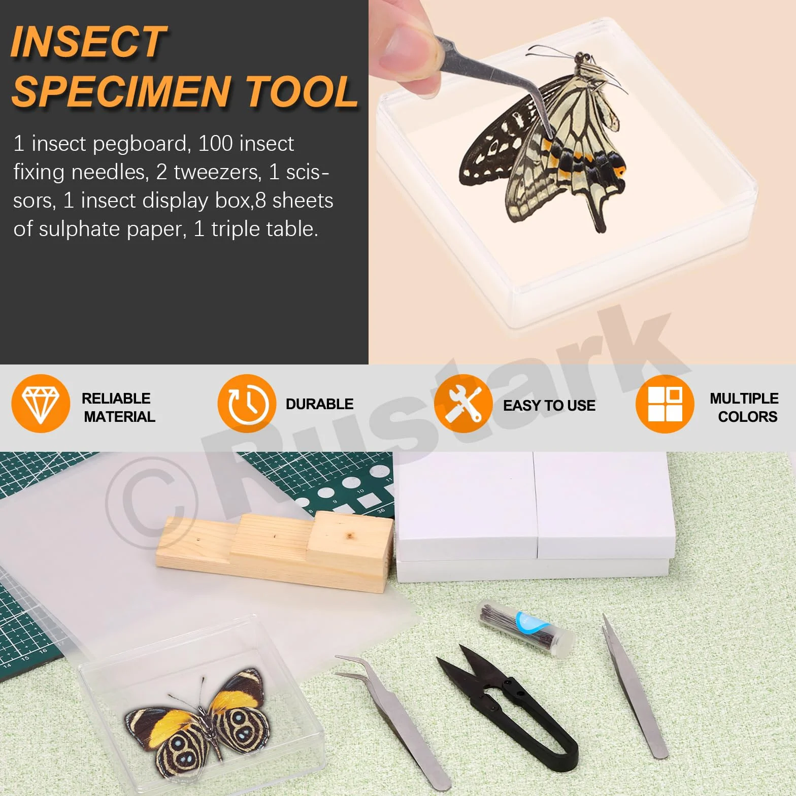 114 piezas de herramientas para hacer muestras de insectos, kit de fijación de insectos con bloque de fijación de insectos, alas, papel prensado, tablero de fijación de insectos, suministros