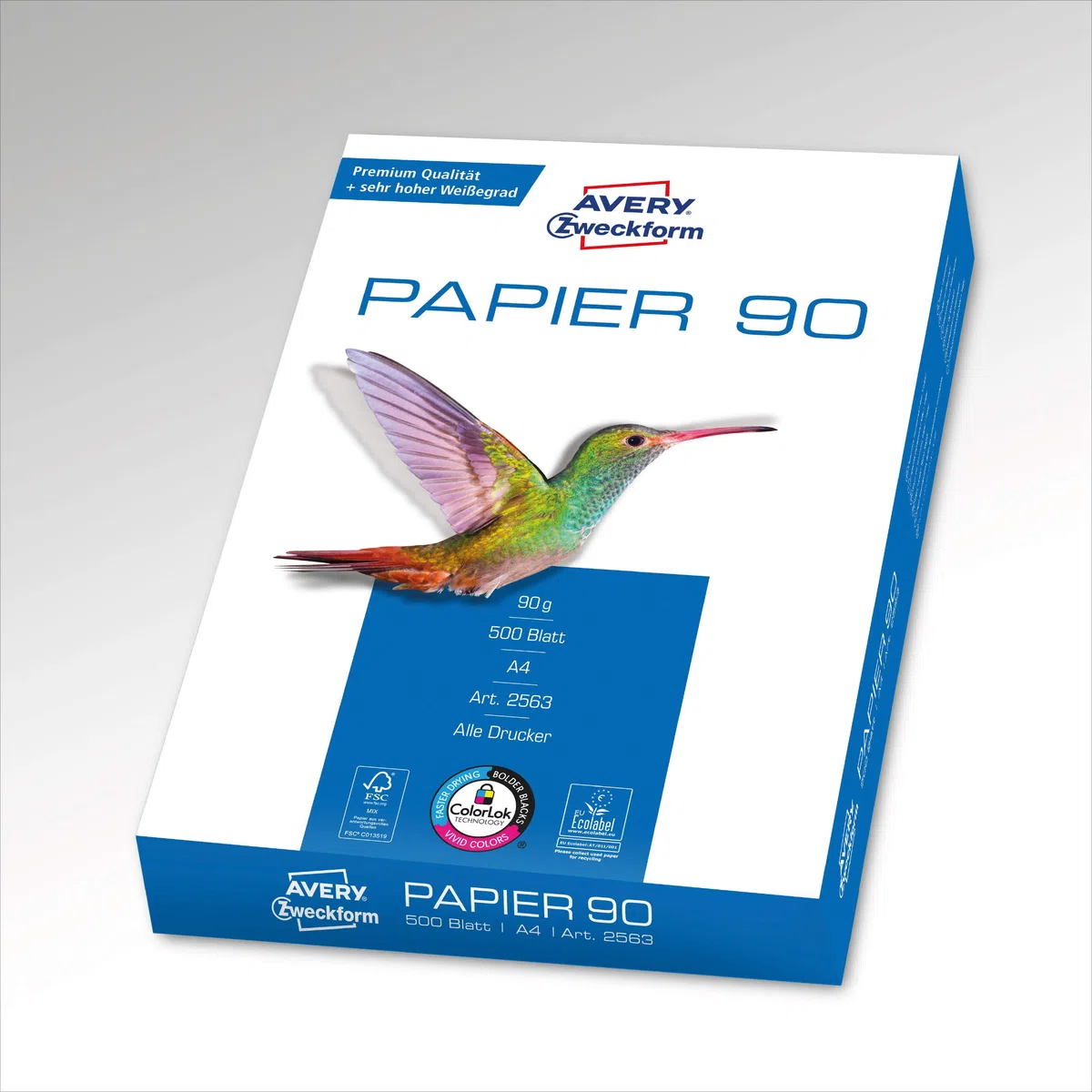 AVERY Zweckform 2563 - Papel para impresora/fotocopiadora (1500 hojas, 90 g/m², papel DIN A4, blanco brillante, para todas las impresoras), 1 caja de 3 unidades