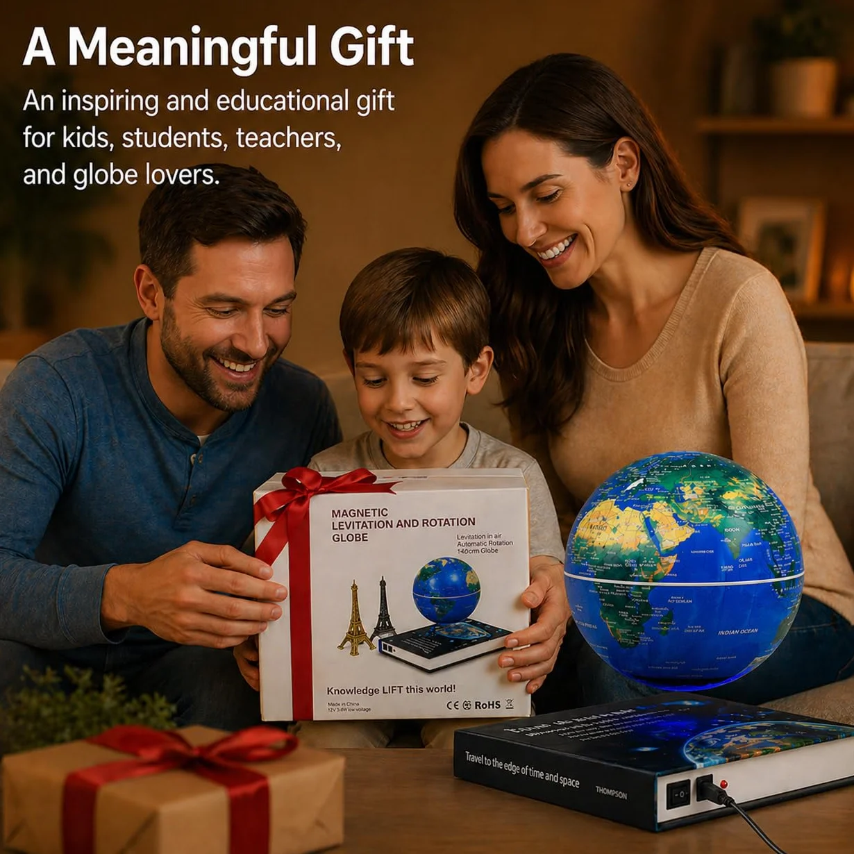 Plataforma flotante magnética y flotante Geo-globo 6 pulgadas mundo con luz LED para regalo de niños, decoración de escritorio genial para hombres/regalo de Navidad