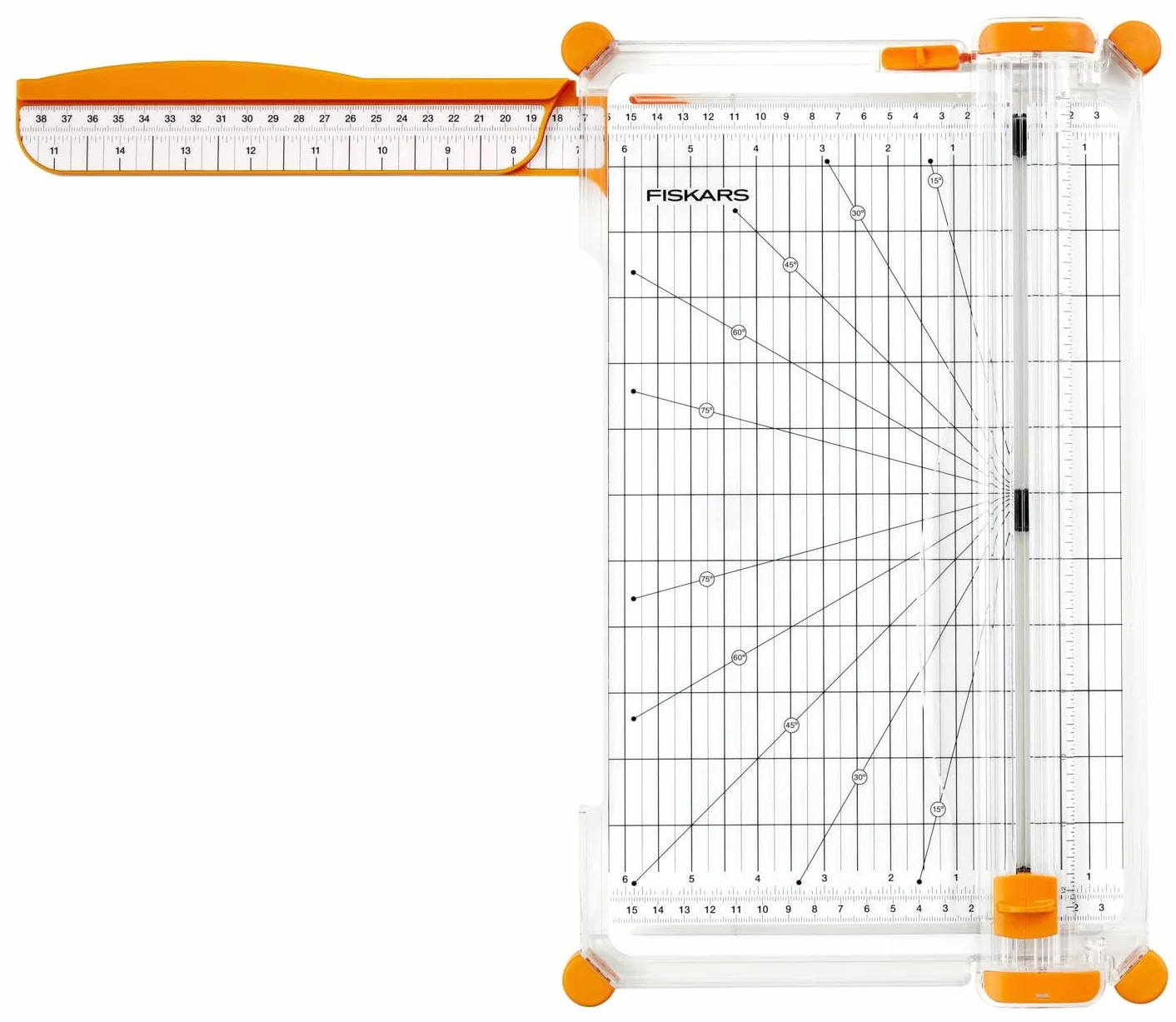 Fiskars SureCut Cortadora de papel, A4, Base ancha, Cortadora de papel con guía de línea de corte, Blanco/Naranja, 1077980.