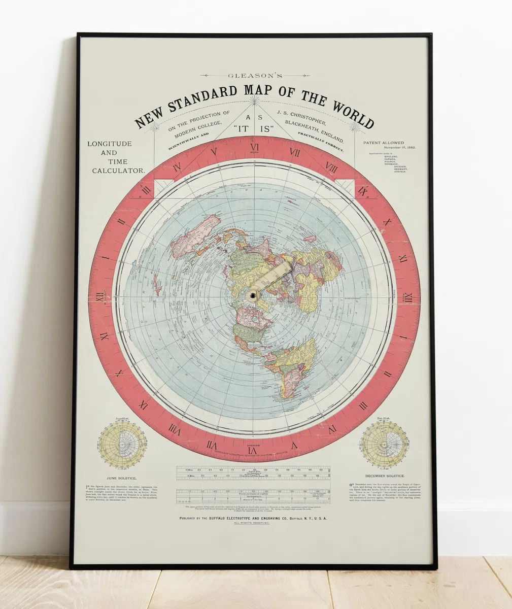 Mapa histórico, 1892 Gleason's New Standard map of The World: on The Projection of J. S. Christopher, Modern College, Blackheath, Inglaterra, arte de pared vintage: 61 x 91 cm