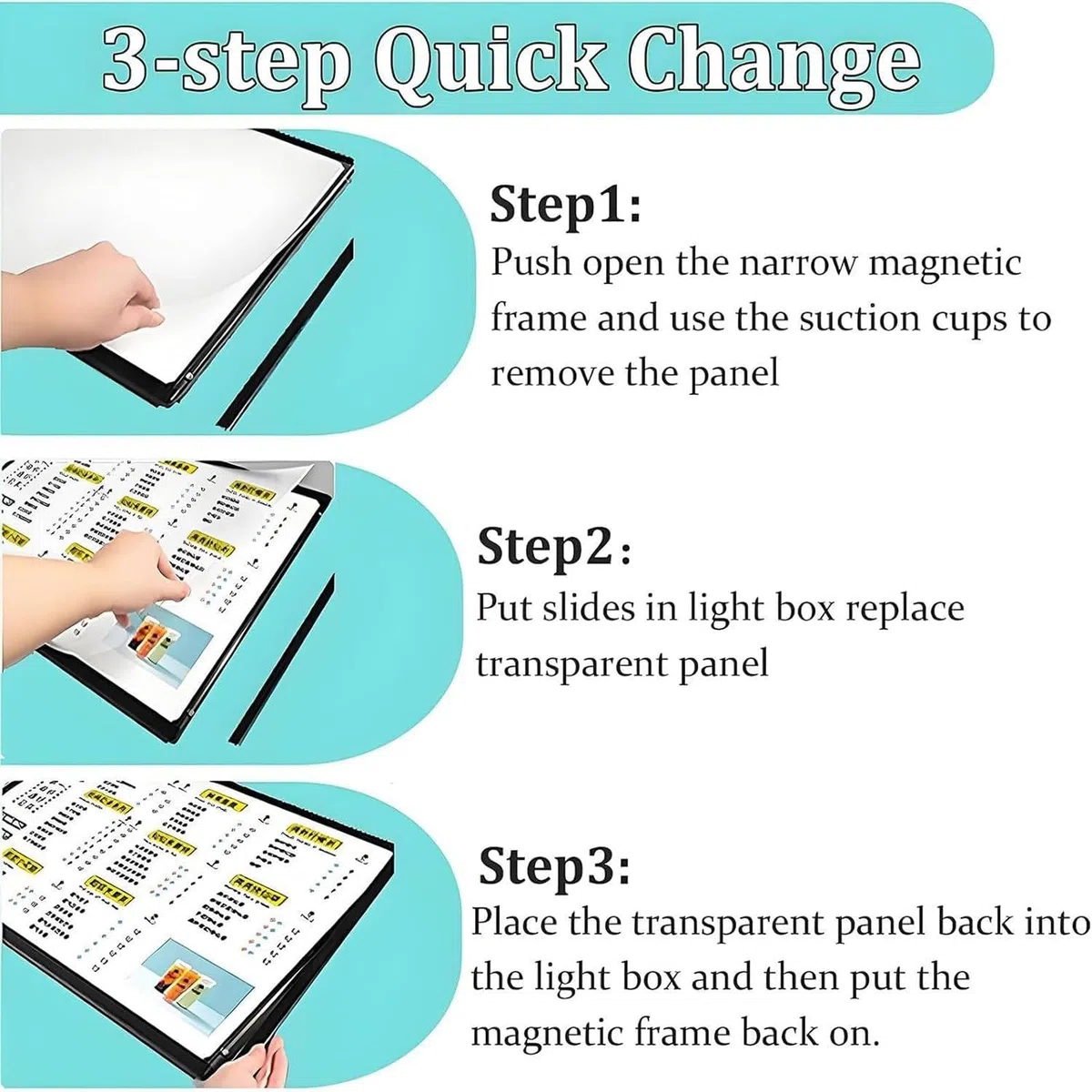 Tableros de menú digitales con retroiluminación LED, elegante marco de aluminio, incluye barra telescópica para colgar, póster magnético reemplazable para restaurantes, paquete de 3 unidades de 60 x
