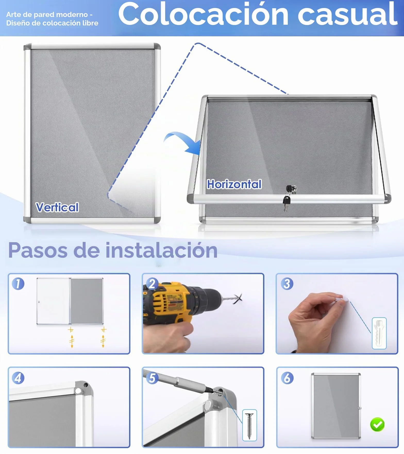 Swansea Tablón de anuncios de tela Vitrina de pared cerrada con marco de aluminio 67x50cm(4xA4)
