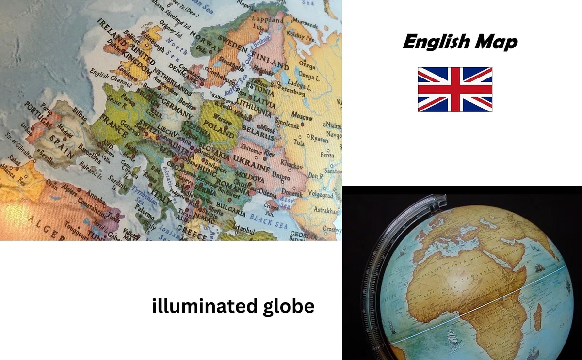 Globo iluminado de 20 cm, mapa inglés, moderno globo político, decoración educativa/geográfica/de escritorio