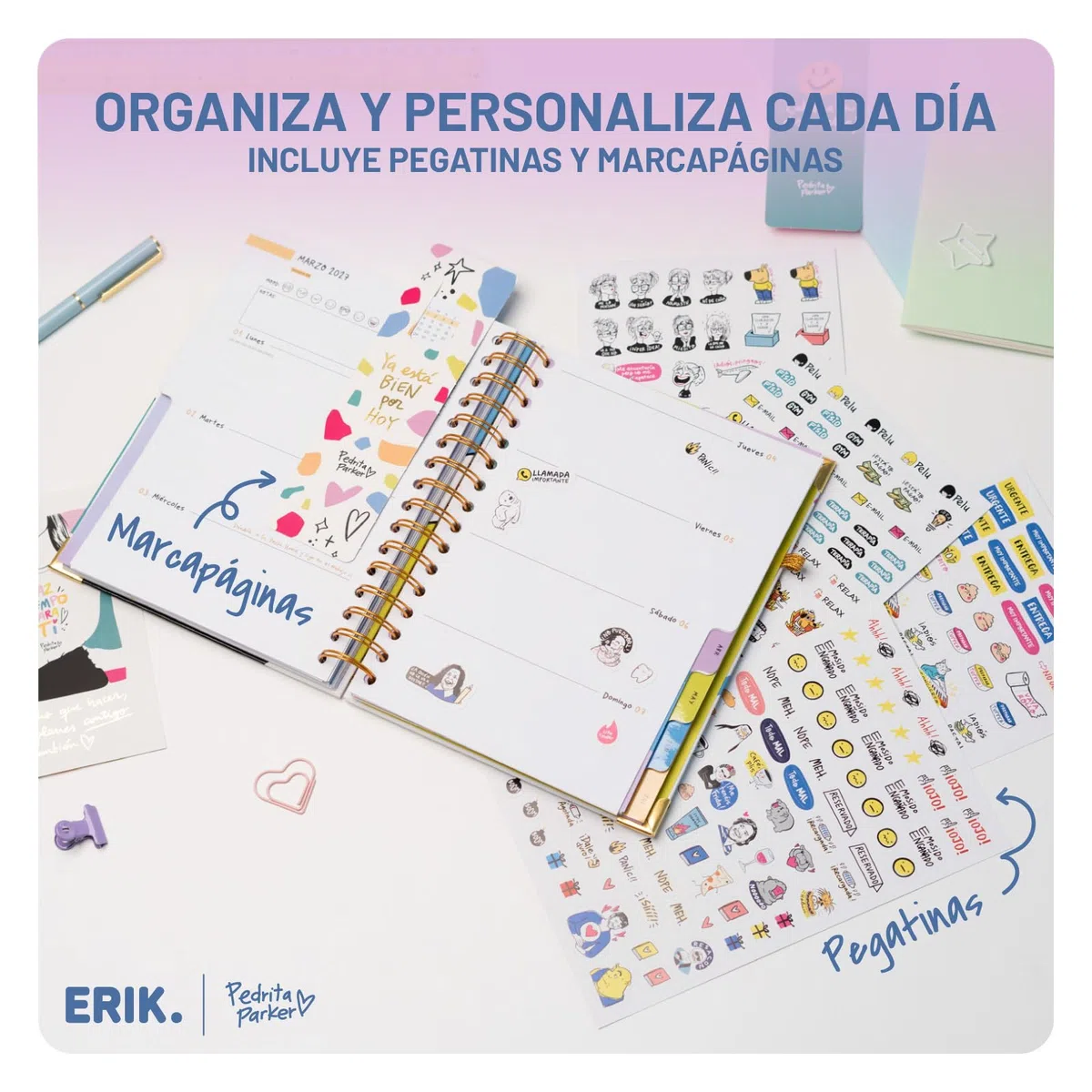 Grupo Erik Agenda escolar 2026 2027 Semana Vista Pedrita Parker en Español - Agenda Semana Vista A5 para niñas de Universidad e Instituto [Curso 26/27] Con Tapa dura, Pegatinas e Ilustraciones