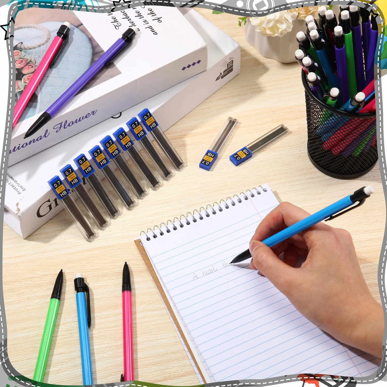 Juego de 480 lápices mecánicos de 0,7 mm, incluye lápiz mecánico con borrador, recambios de mina HB para arte, oficina, aula, escuela, estudiantes, escritura, dibujo, suministros de bocetos