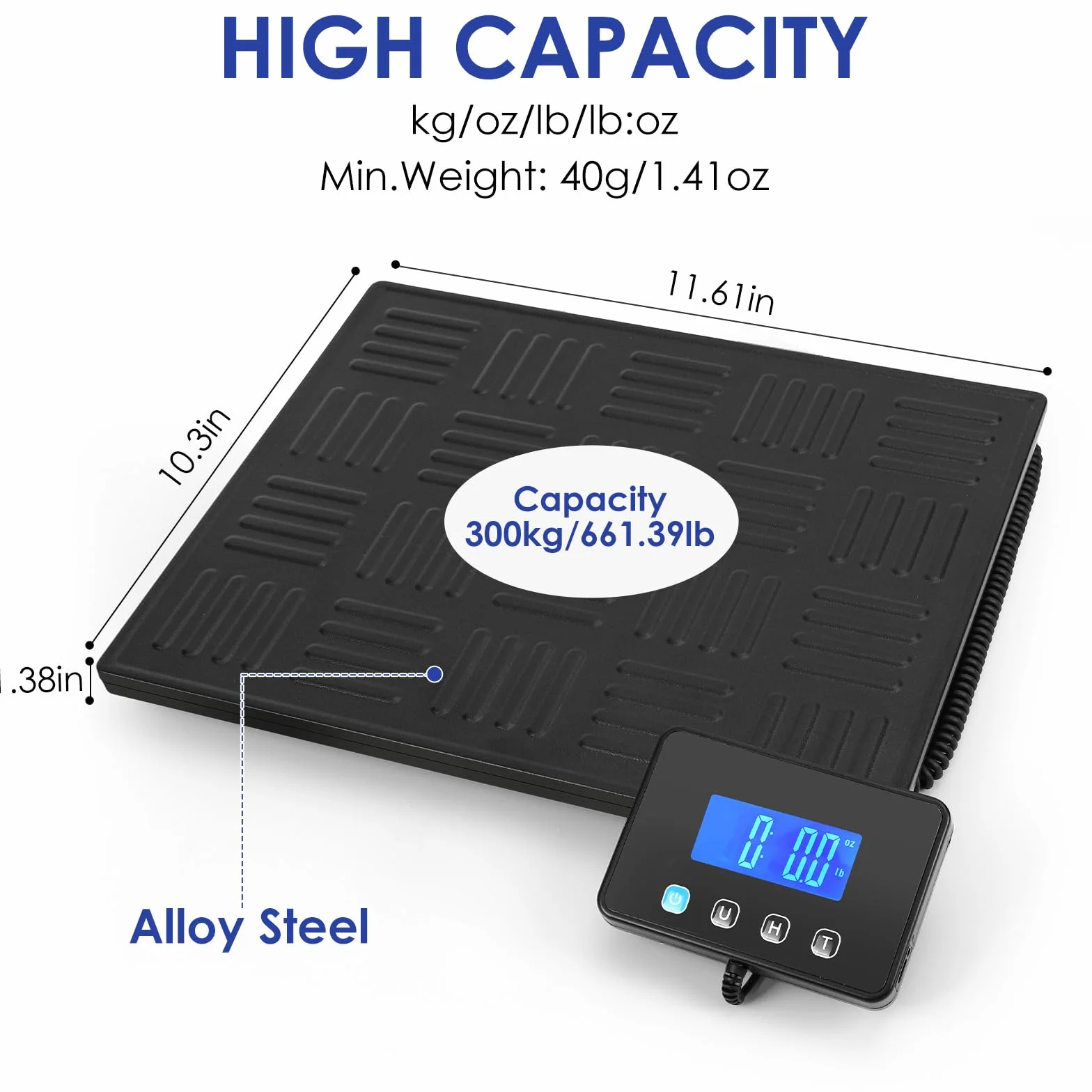 Báscula Digital 50g-300kg Balanza Postal con Función de Retención y Tara, Plataforma de Aleación, Pantalla LCD