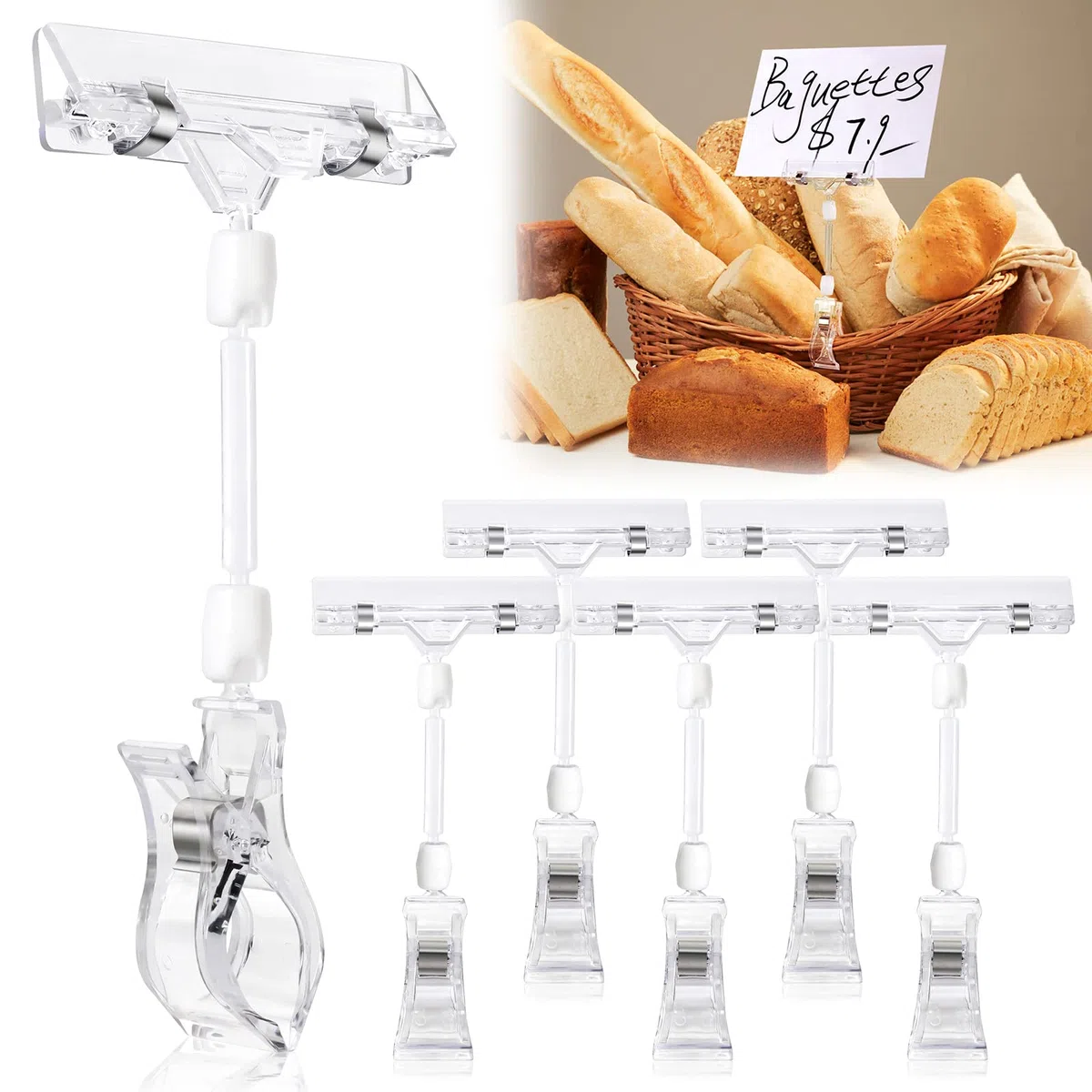 Mlici Paquete de 20 soportes para números de mesa, soportes de plástico para tarjetas de lugar, clips de soporte para carteles, exhibición de mercancías, soporte para notas y notas, soporte de fotos