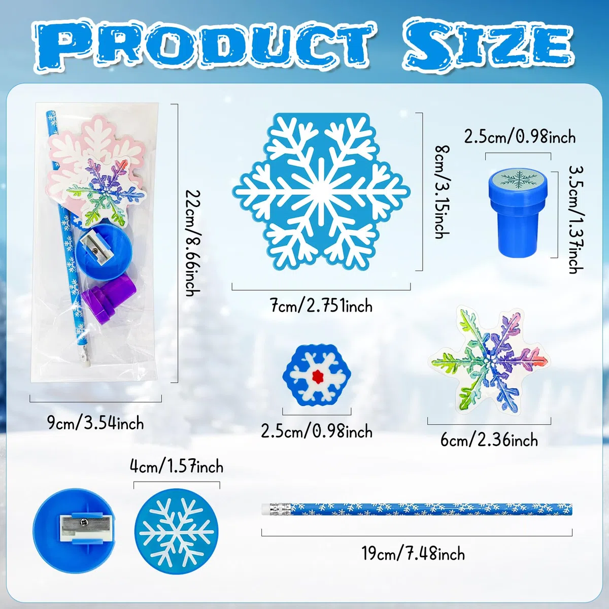Cinrobiye Juego de 194 piezas de copos de nieve de invierno congelados, recuerdos de fiesta de Navidad, aulas, intercambio, escuela, premios, blocs de notas, lápices, sacapuntas, gomas de borrar