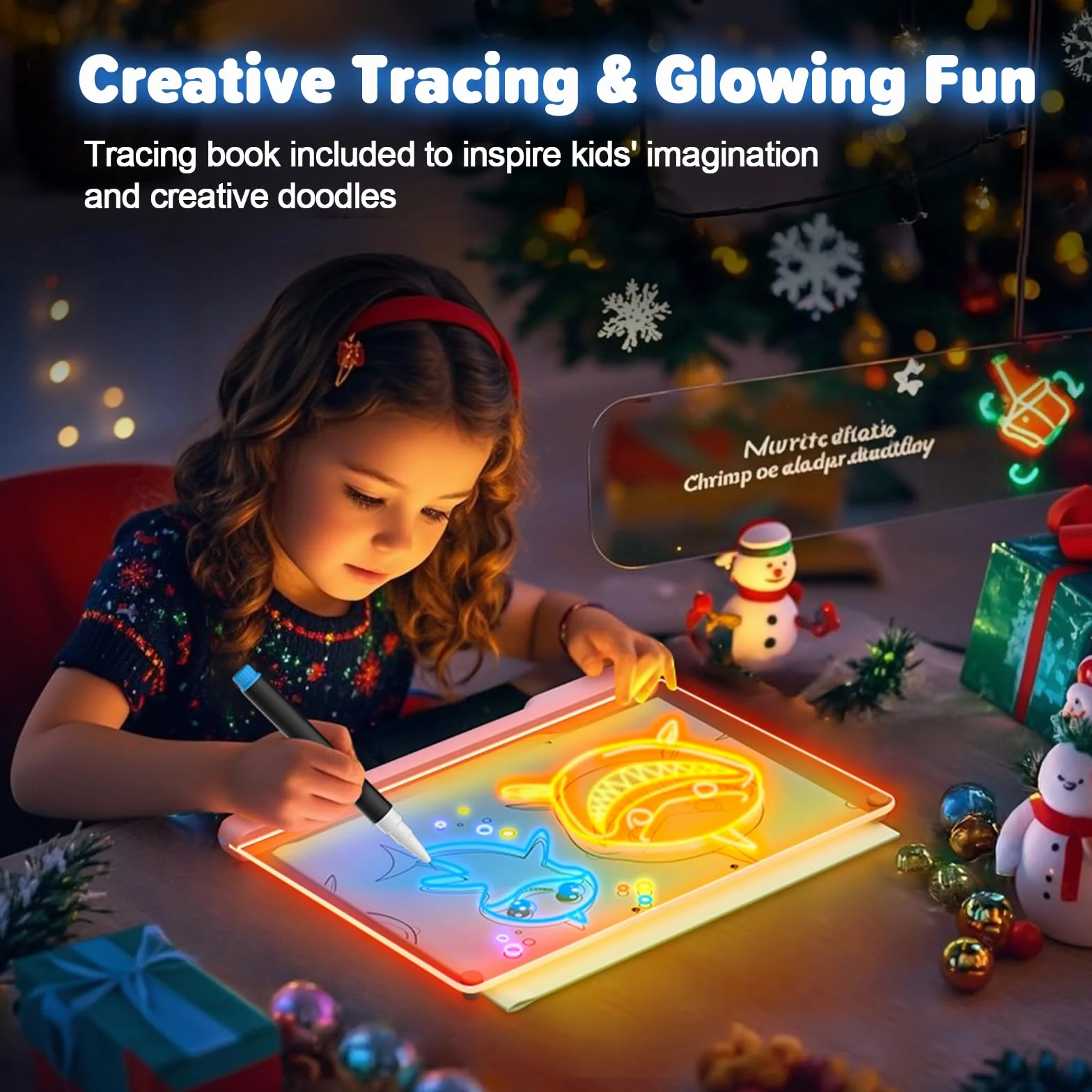 Pizarra LED de dibujo 16-Inch recargable con 7 modos de color para niñas/niños - Rosa