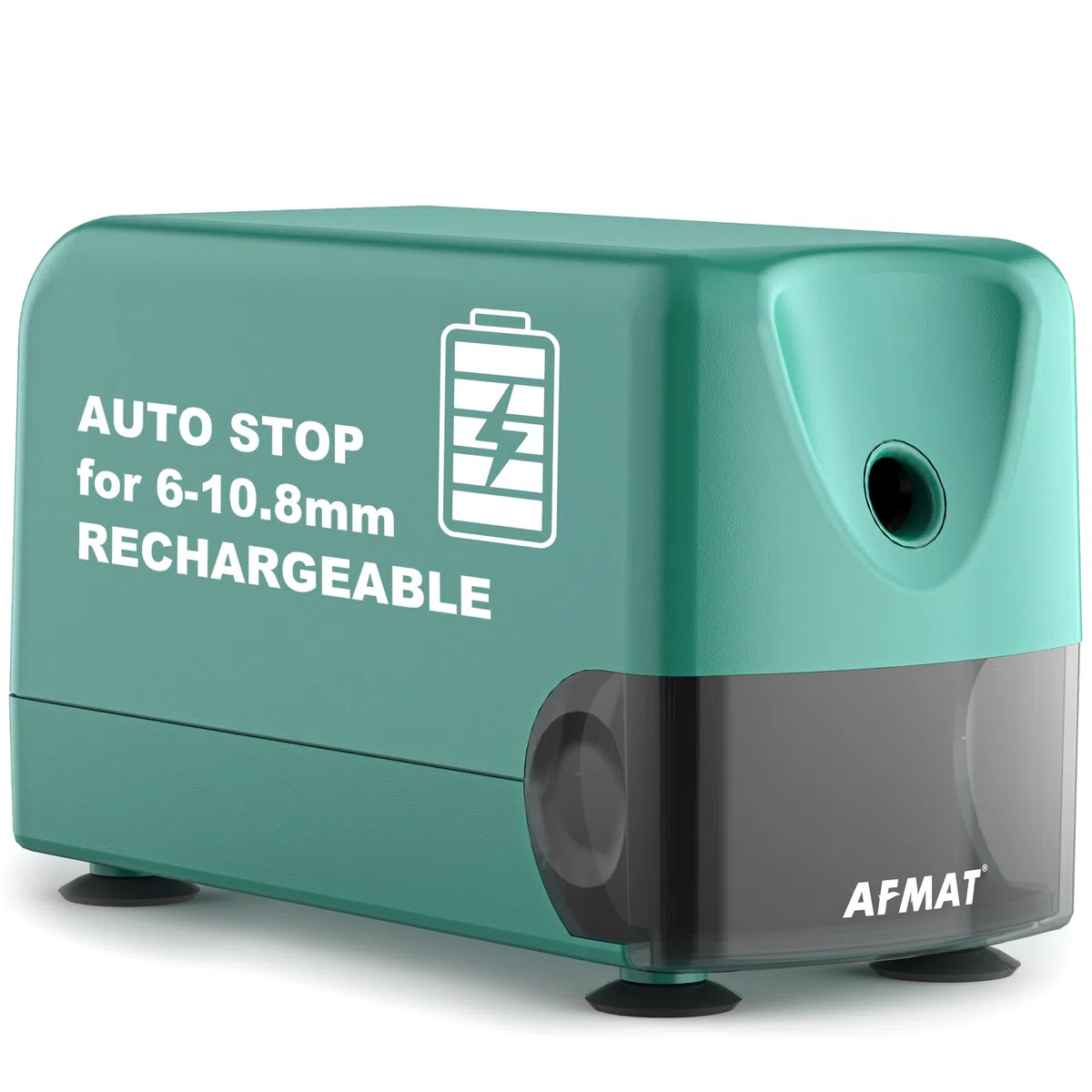 AFMAT Sacapuntas eléctrico automático, auto-Stop, sacapuntas eléctrico recargable con recipiente para lápices de 6-11 mm, punta rápida en 2 segundos, 10.000 puntas, verde PSD3