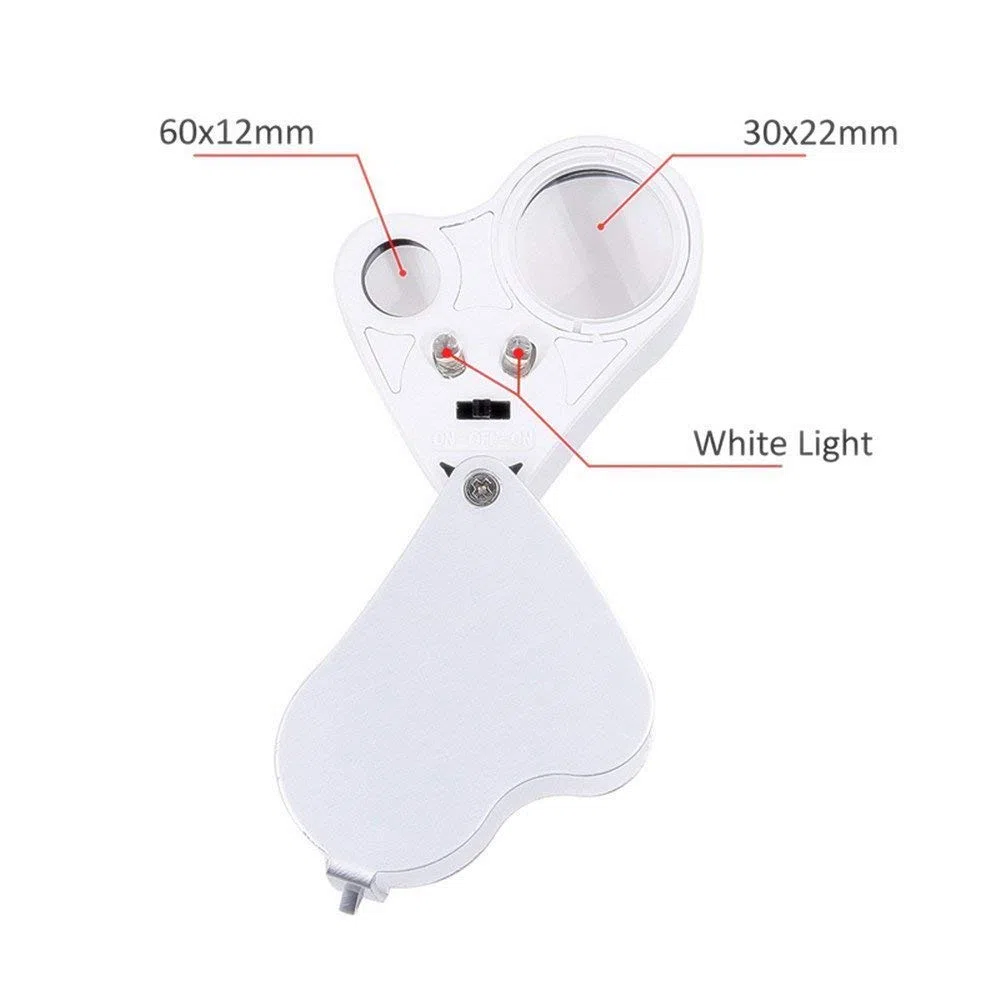 Lupa HD 30 Veces; 60 Veces; Lupa de joyero Lupa de joyería con iluminación LED Lupa Mini Lupa portátil de Mano Adecuada para Lectura, Joyas, Sellos Vision