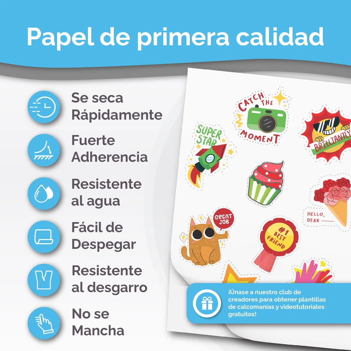 Papel de vinilo adhesivo imprimible de primera calidad - 32 hojas - Brillante A4 - Resistente al agua - Papel de vinilo adhesivo para láser e inyección de tinta - Papel adhesivo imprimible