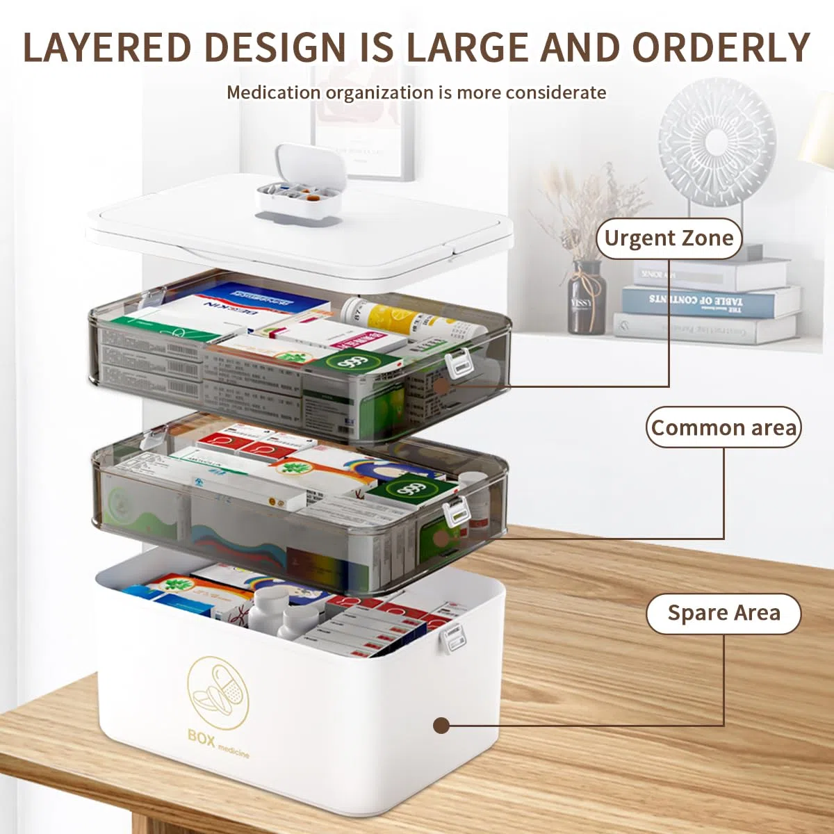 3 estantes para almacenar medicamento | 30 x 24 x 16 cm Caja de almacenamiento Asa portátil, transportable con cierre seguro Organizador multifuncional