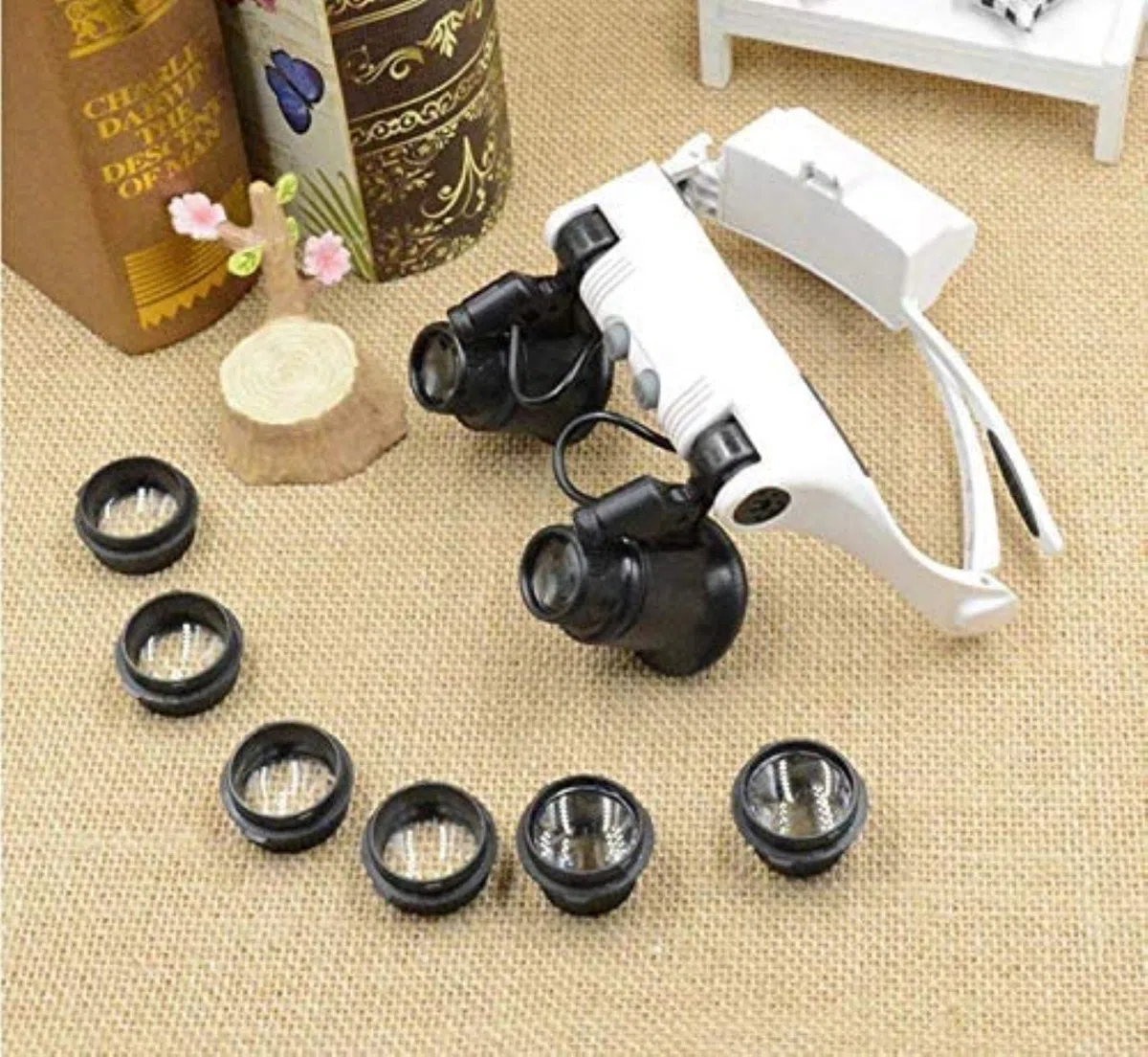 GaRcan Lupa de Diadema Manos Libres con luz LED, Lupa de Cabeza iluminada, Lupa de reparación de Relojes con luz, Aumento de 10X 25X, plástico Abs, Lente de Resina óptica