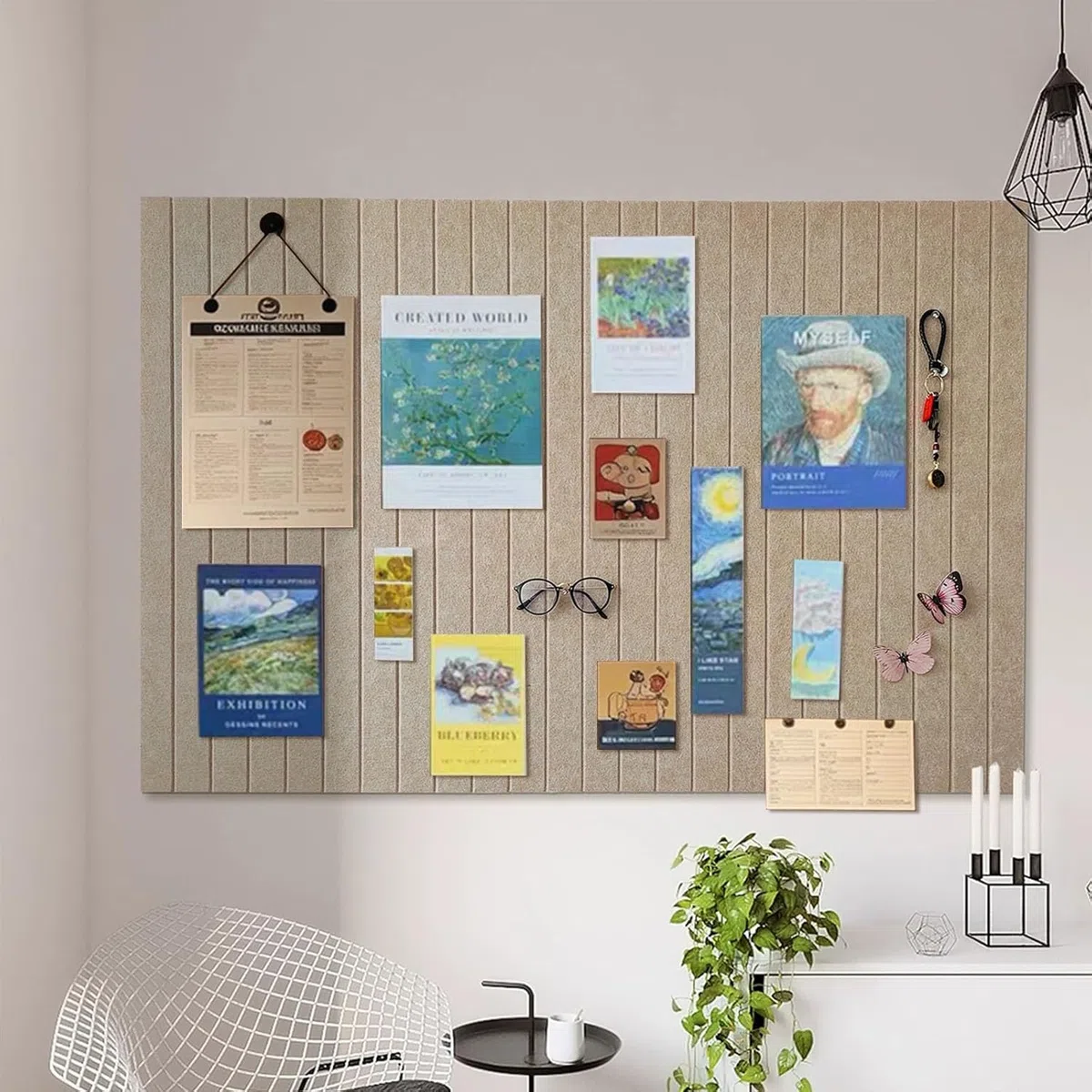 Gran pizarra de 90x60cm, gran placa de corcho, 0,9cm de grosor, decorativa pared de corcho con fieltro, tabla fotográfica plegable con cinta adhesiva autoadhesiva, fieltro autoadhesivo visionboard