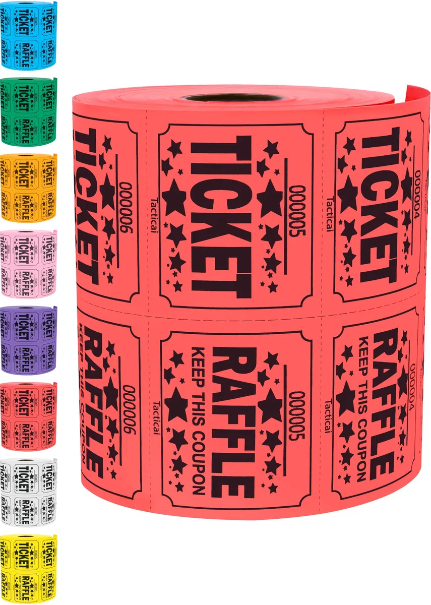 Tacticai 500 boletos de rifa, rojo (selección de 8 colores), rollo doble, boleto grande para eventos, entrada, recompensa de clase, recaudación de fondos y premios