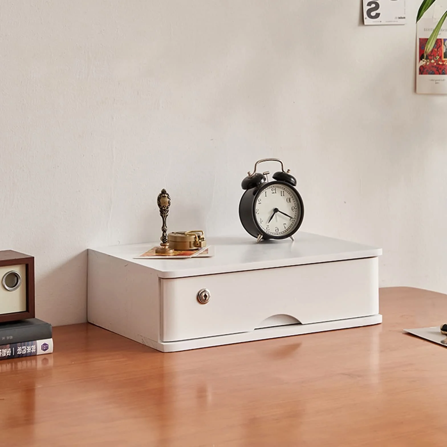 Caja de almacenamiento de escritorio de madera con cajones con cerradura, organizador de archivador de escritorio para suministros de oficina, papeleo y accesorios, gabinete de datos de escritorio de