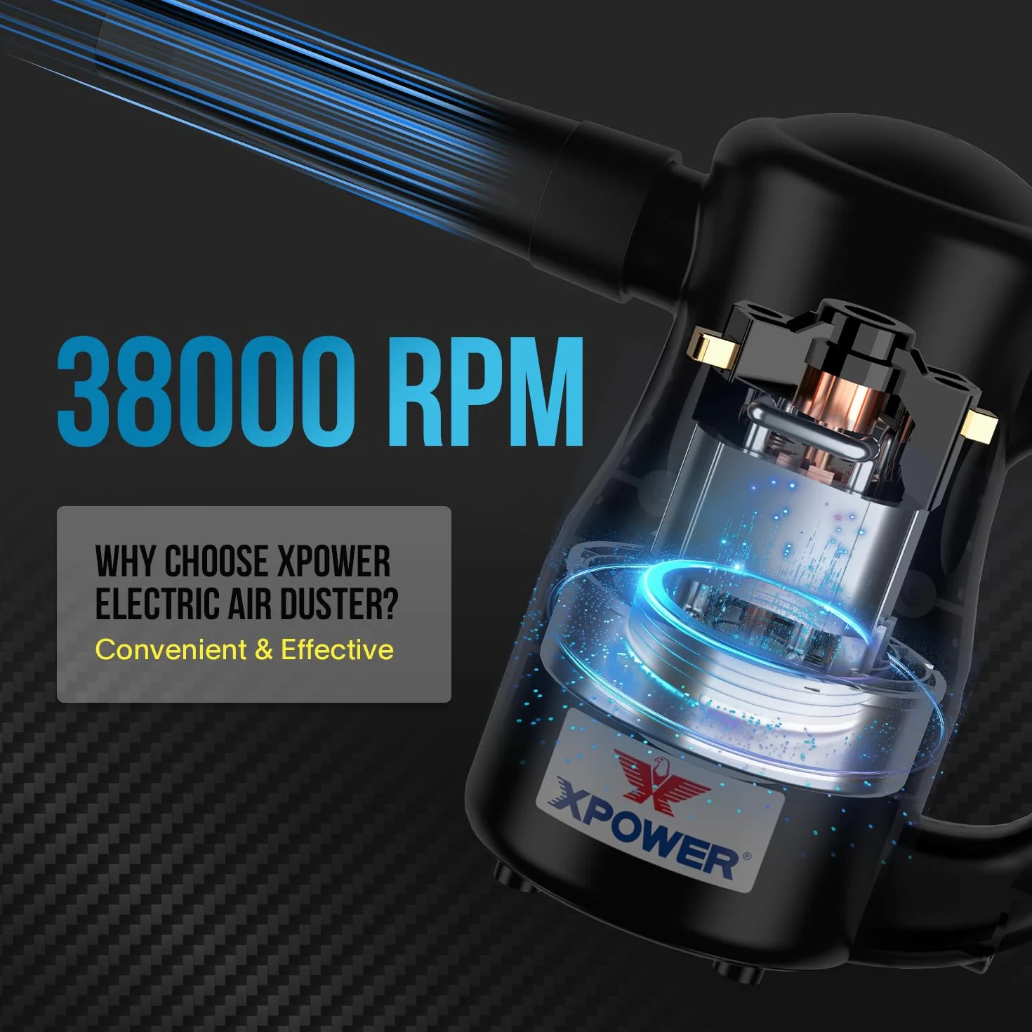 XPOWER Electric Air Duster for Dusting Drying Inflating Blowing Car Detailing Computer Leaf Blowing (Negro, A-2)