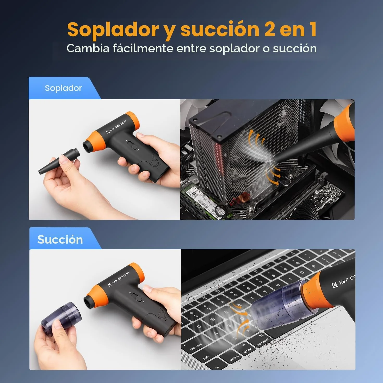 K&F CONCEPT BS200 2 en 1 Soplador y Aspirador - 150000RPM, Soplador de Polvo Eléctrico con Ajuste Infinito Viento | Motor Sin Escobillas | 5000mAh, Air Duster para Cámara, PC, Teclado, Exterior, Hogar