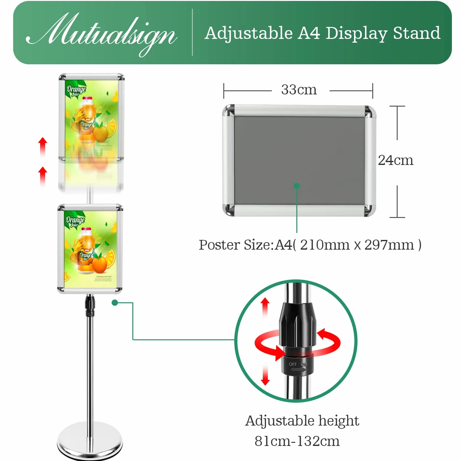 Soportes A4 para carteles de aluminio ajustables en ángulo y altura, plateado, paquete de 6