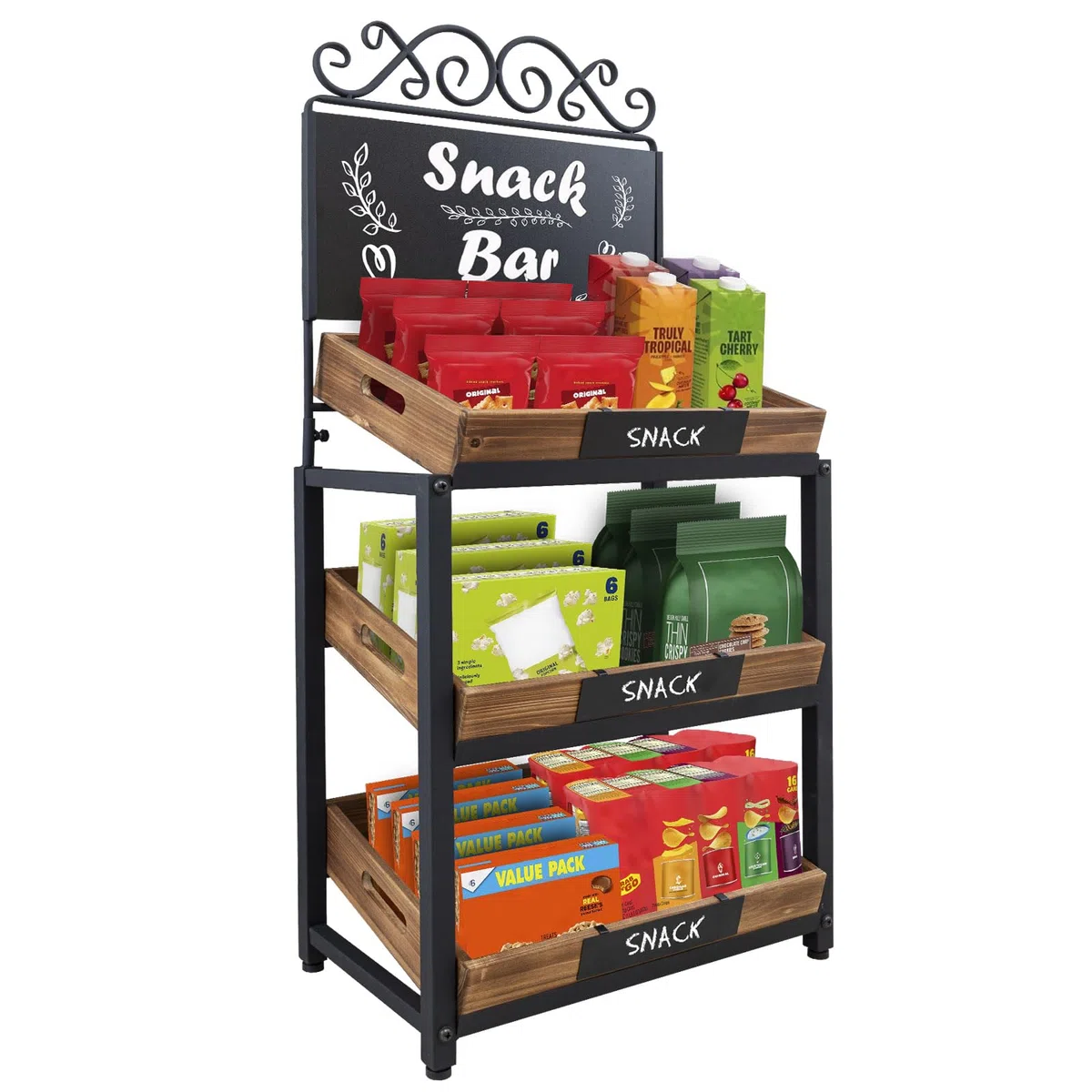 MyGift - Soporte de madera y metal de 3 niveles con carteles de pizarra