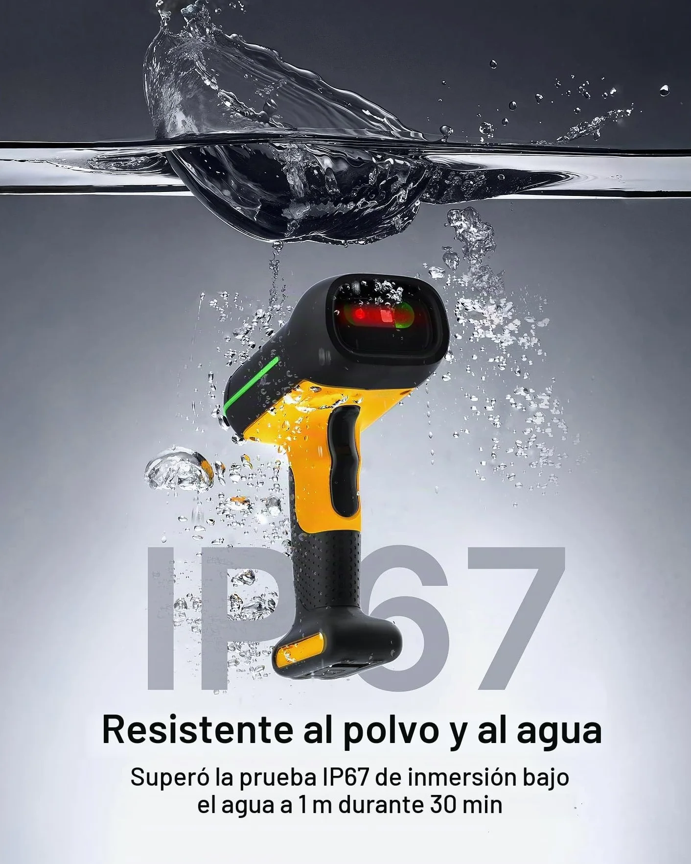 Inateck Escáner de Códigos de Barras Industrial Inalámbrico, Escáner 2D QR con Base de Carga Inteligente, IP67 Impermeable y a Prueba de Polvo, Batería 2600mAh, Escáner Manual con App & SDK, BCST-75S