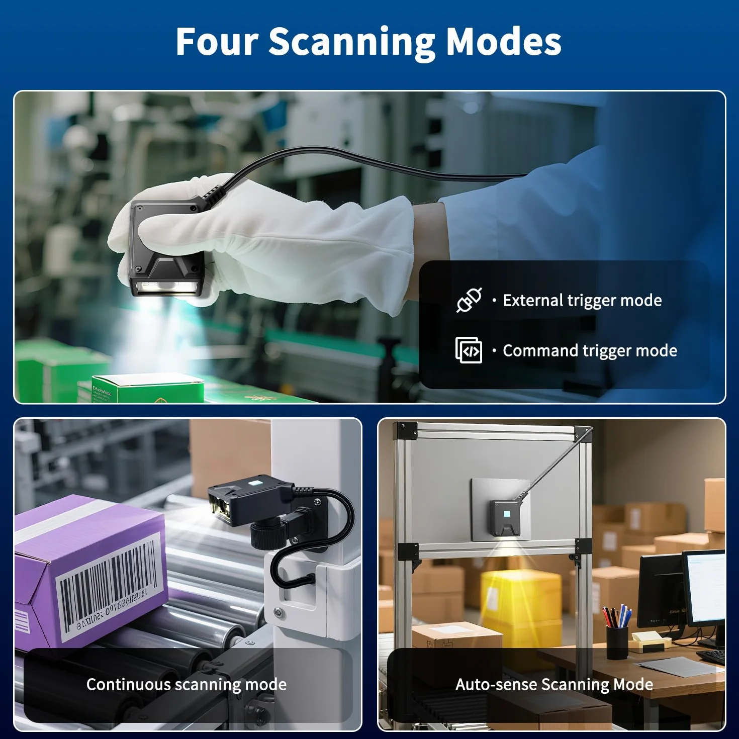 NetumScan - Escáner de códigos de barras 2D con soporte fijo Lector de códigos 1D/2D/QR de grado industrial con detección automática de inducción. Conector USB Adecuado para terminales de autoservicio