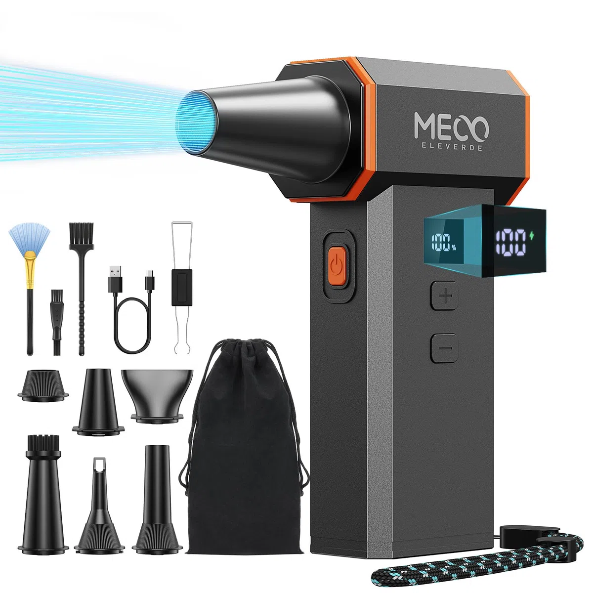 Soplador de aire eléctrico 220.000 RPM, 100 niveles sin escalones, motor sin escobillas y pantalla LED, soplador de aire inalámbrico con kit de limpieza, mini soplador de polvo para PC, teclado, coche