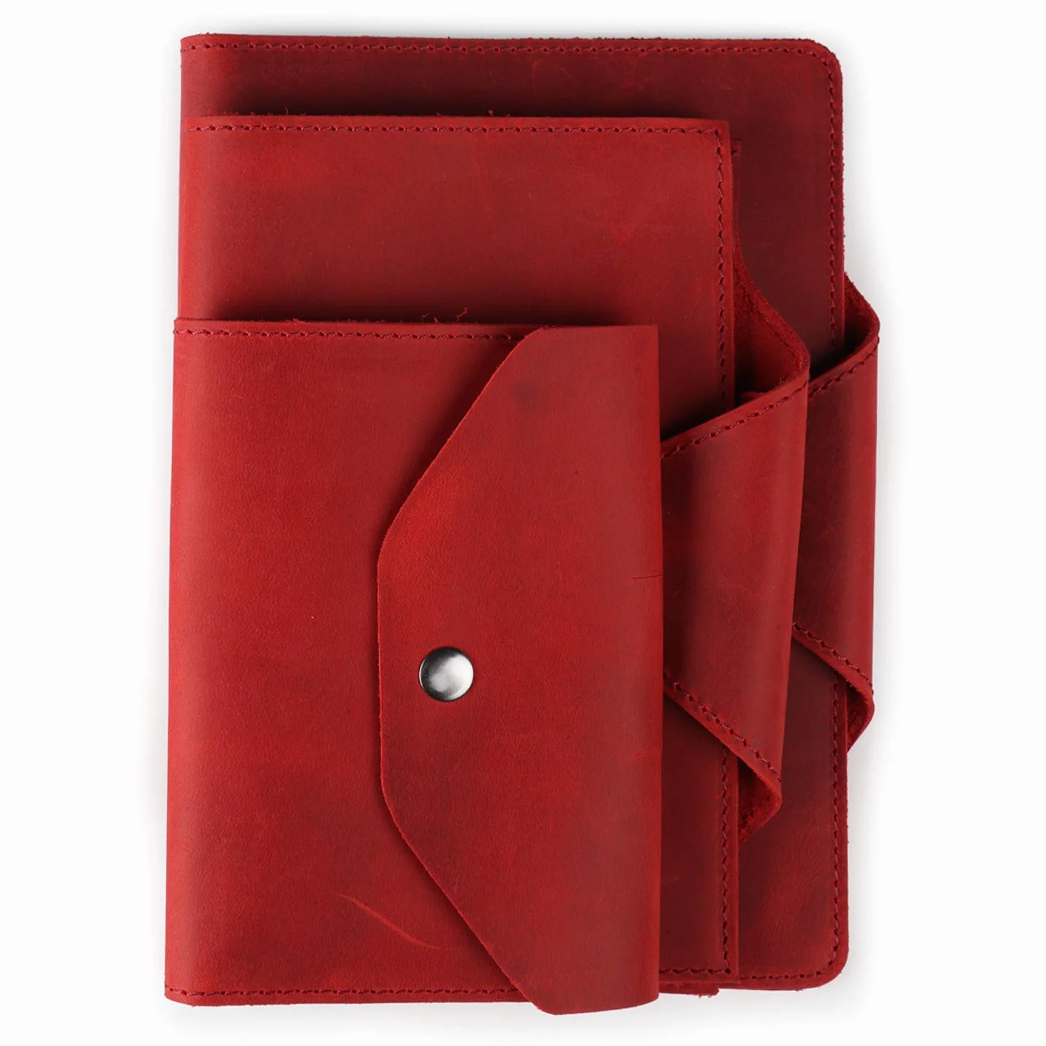 Londo Portafolio Cuero Genuino con Bloc Notas, Cierre a Presión, Minimalista, Tarjetero, Unisex - 23x18 cm