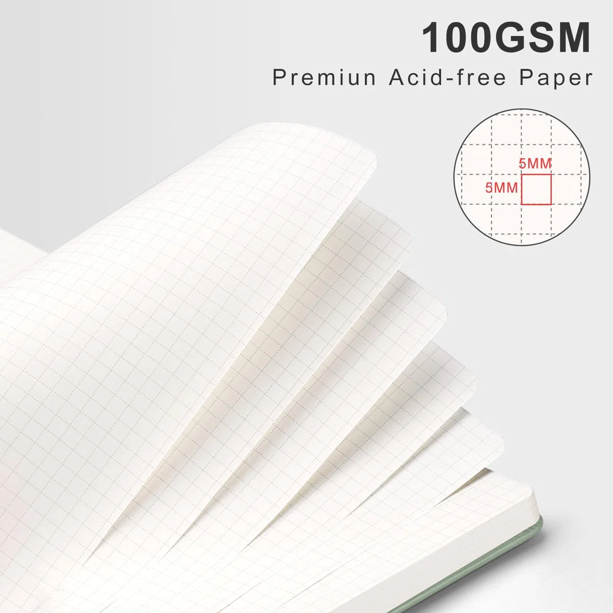 AHGXG Cuaderno de papel cuadriculado, cuaderno en espiral de 8.5 x 11 pulgadas, cuaderno de cuadrícula grande de cuero de tapa dura A4, papel gráfico grueso de 100 g/m², diarios para escritura