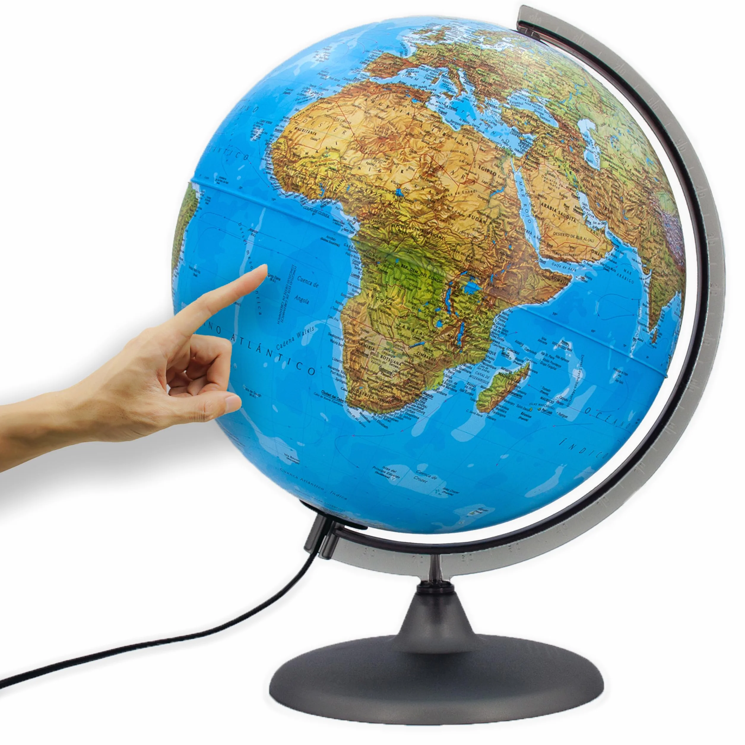 ORBIT GLOBES & MAPS - Globo terráqueo iluminado - globo terráqueo de 30 cm con base estable, imagen del mapa físico/político 2023 con luz LED, imagen del mapa espana actual