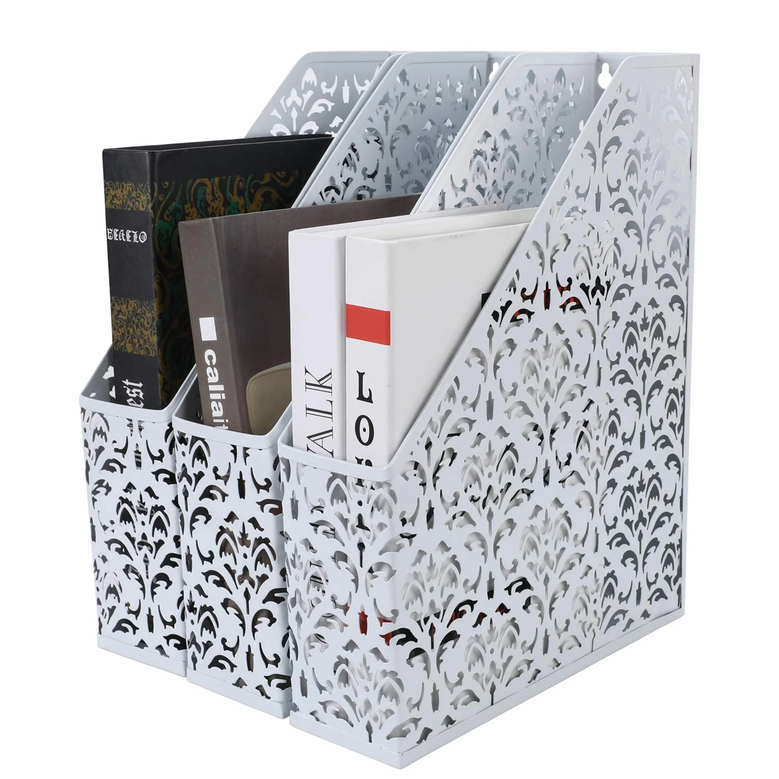 EasyPAG Paquete de 3 Metal Vertical Estante Revistero A4 Organizador Documentos Soporte Archivos Clasificador Papeles Almacenamiento Escritorio Bandeja Oficina,Blanco