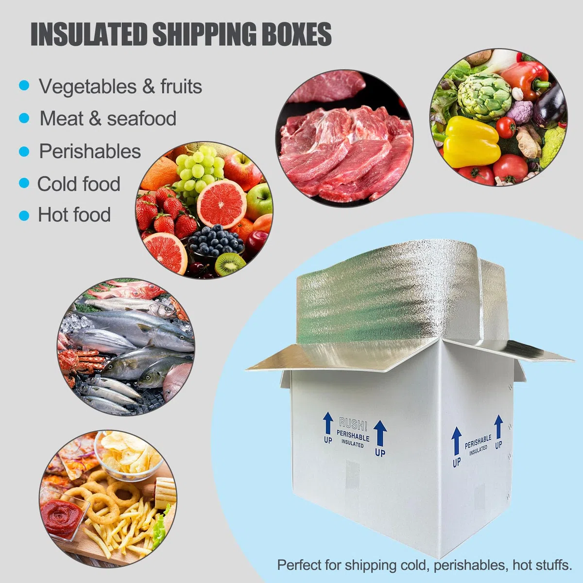 Cajas aisladas de 19 x 12 x 16 pulgadas para envío de alimentos congelados, paquete de 4 cajas de cartón de doble aislamiento con forro de aluminio aislado, embalaje perecedero reutilizable