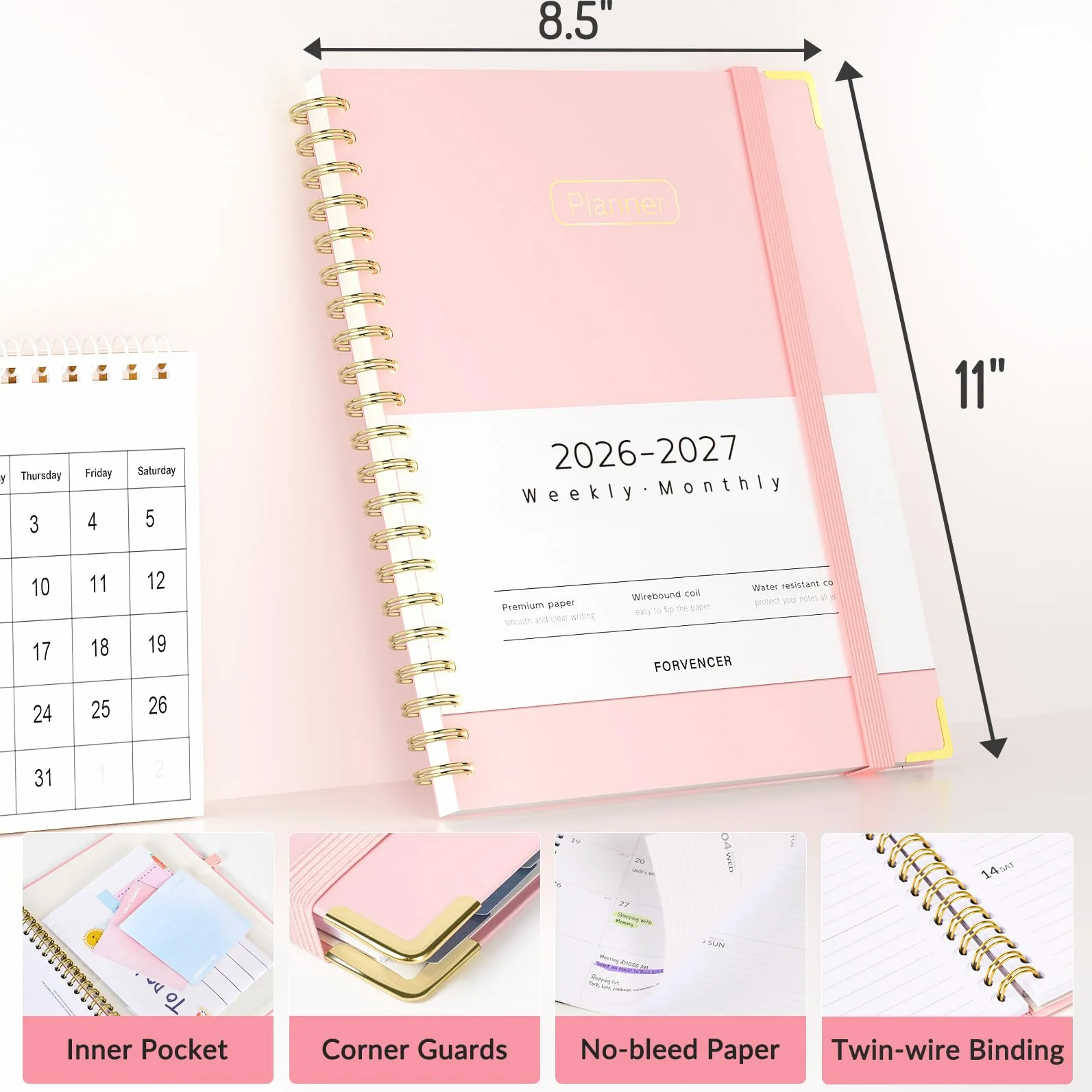 Forvencer Agenda académica 2026-2027, agenda semanal y mensual, de julio de 2026 a junio de 2027, 8.5 x 11 pulgadas, agenda diaria con pestañas, organizador escolar universitario para estudiantes y