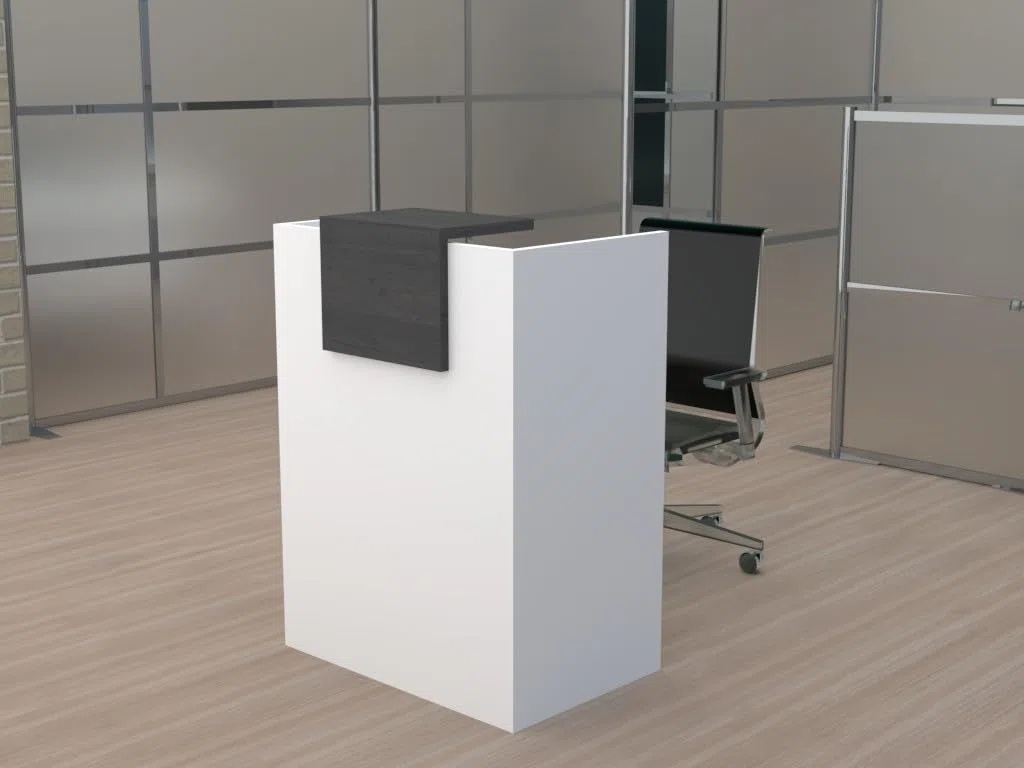 MOSTRADOR de Recepción y Oficina. Fácil Montaje. 80X105X50CM con Cierres Laterales y embellecedor 30x40CM Color Roble Azabache. Fabricado en España. Envío a Toda la península.