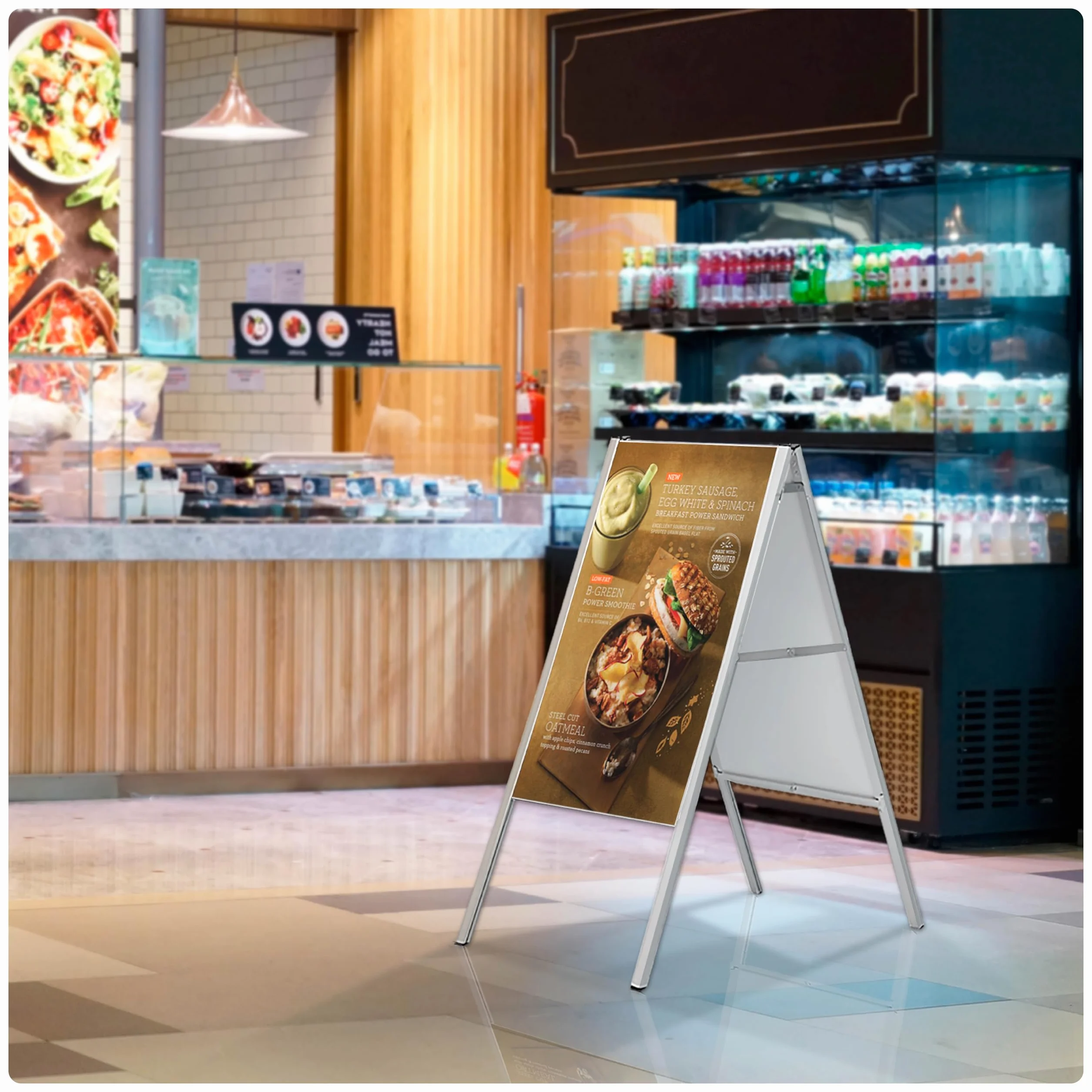 Caballete Publicitario Plegable 500x700 mm | Expositor Porta Carteles de Aluminio Doble Cara | Soporte Publicitario Ligero y Plegable para Anuncios, Ofertas y Menús