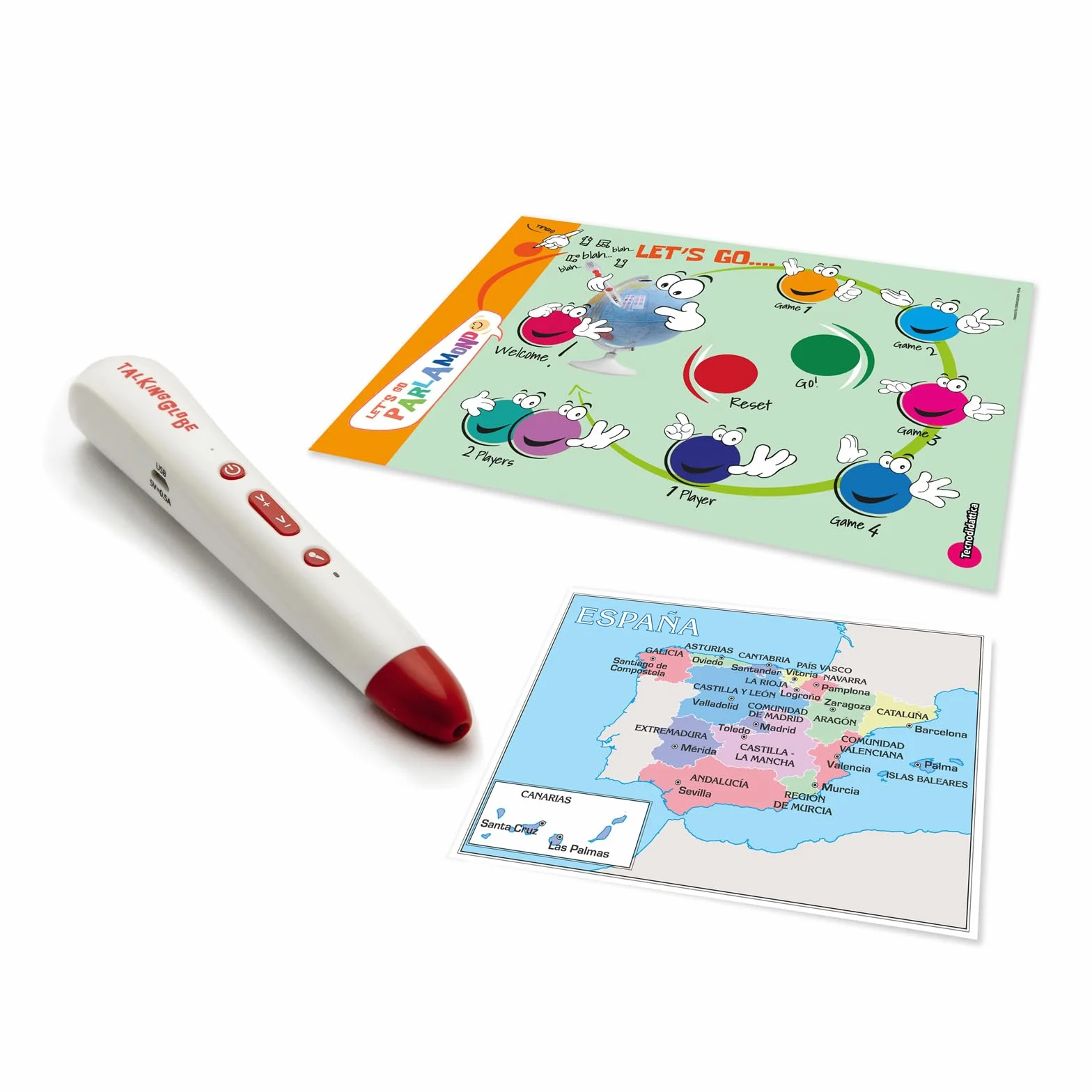 Tecnodidattica - Parlamondo | Globo Terráqueo Interactivo para Niños y Jóvenes | Globo Luminoso y Giratorio | Bolígrafo de Música con Audio | 6 Idiomas | Cartografía Política | Diámetro de 30 cm