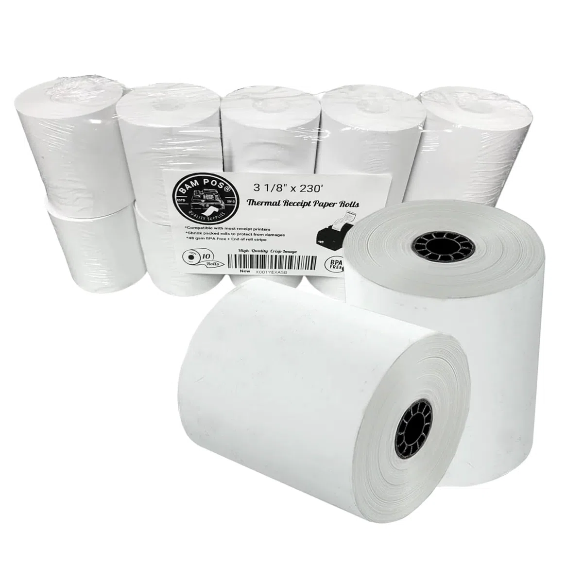 BAM POS - Rollos de papel térmico (50 unidades, 8,9 x 230 m), color blanco