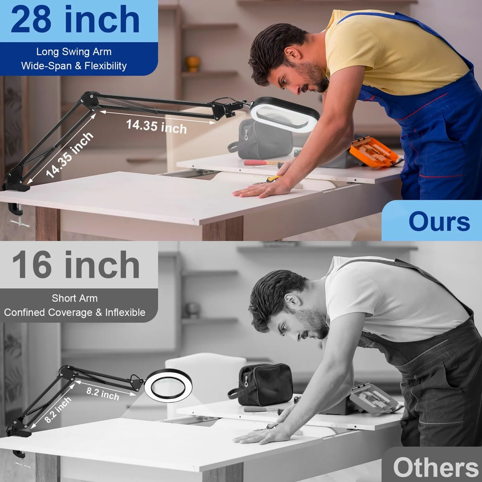 Lupa de 10 unidades con luz y pinza, lupa de cristal real LED con luz y soporte, 5 modos de color regulable para personas mayores, lupa de brazo giratorio manos libres para manualidades, aficiones