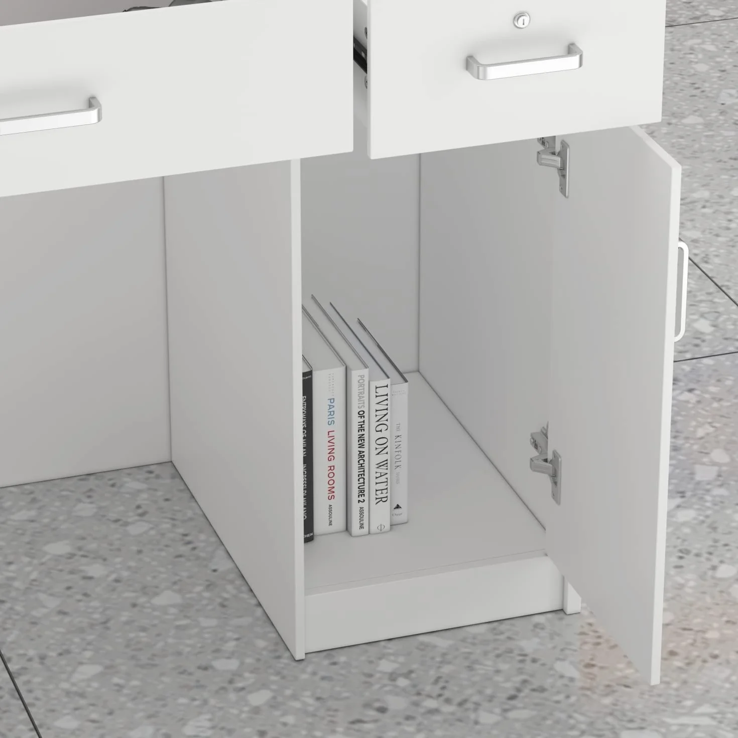 Mostrador de Recepción Basic con 3 Cajones Blanco MDF 110x120x50 CM