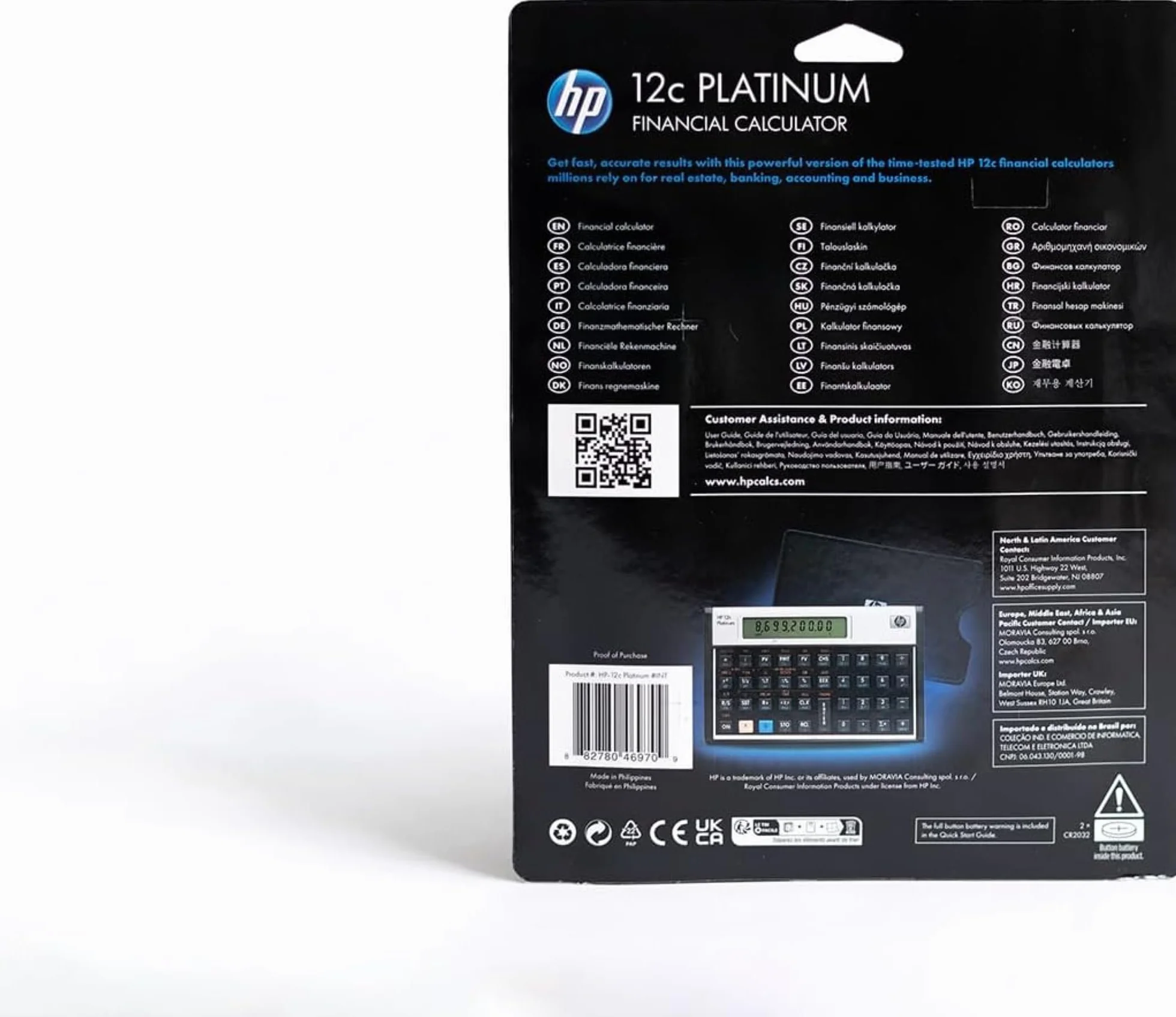 HP 12c Financial Programmable Calculator - Calculadora (Escritorio, Financiero, Negro, 1 CR2032, 1 CR2032 battery, 116g)