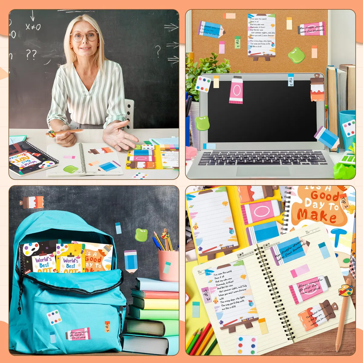B1ykin Juego de regalo de papelería, 3 cuadernos adhesivos, cuadernos en espiral A5 y 550 hojas, bonitas notas adhesivas con bolígrafos, kit para oficina, escuela, profesores, suministros de Acción de