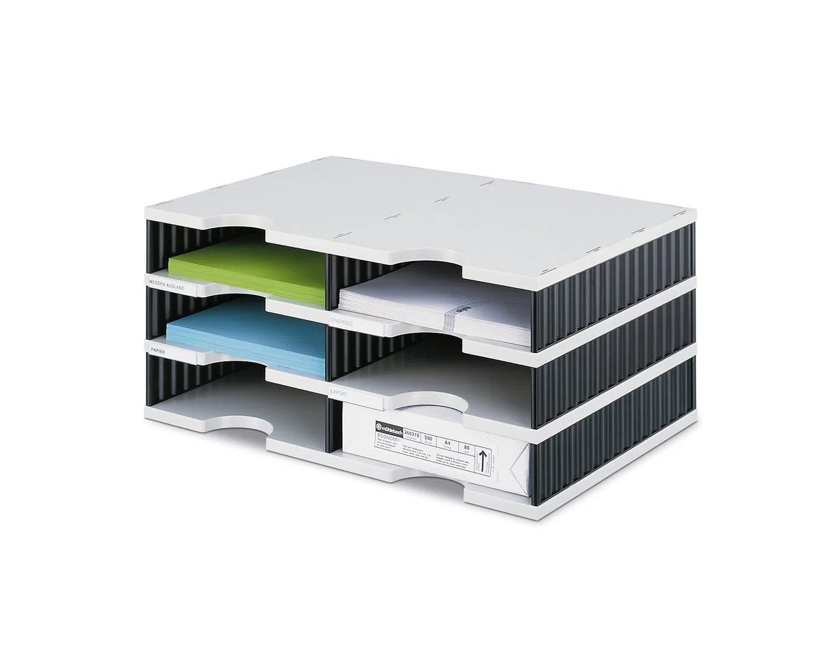 styrodoc 268020398 - Sistema de clasificación de documentos con 6 bandejas, 485 x 331 x 153 mm, color gris y azul
