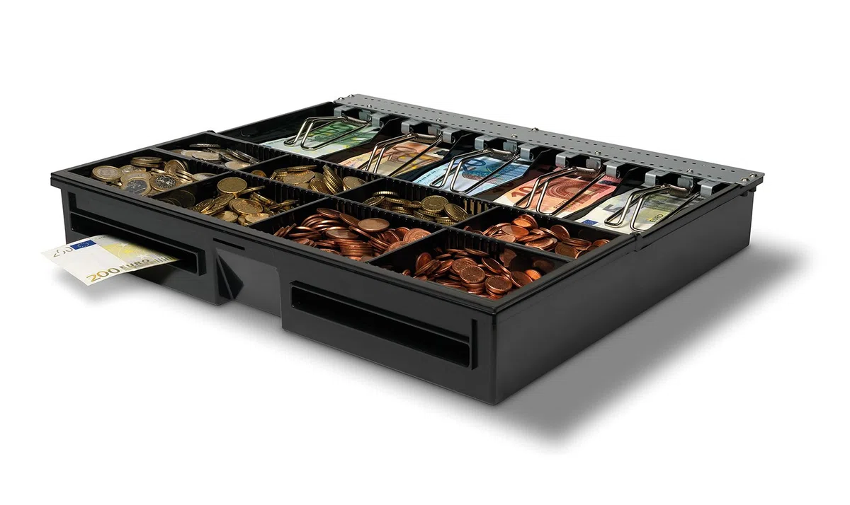 Safescan 4646T Gaveta ajustable para organizar el cajón portamonedas - Gaveta caja dinero con 5 apartados para billetes y 8 para monedas - Compatible con el cajón portamonedas Safescan HD-4646S