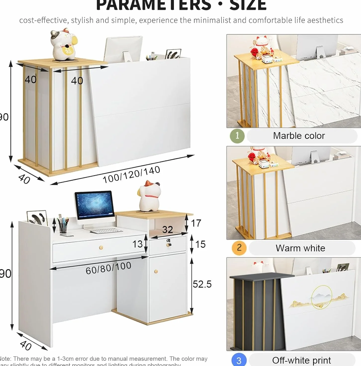 Mesa De Oficina Mostradores para Tiendas O Recepción Mueble Mostrador Recepcion Pequeño con Cajonera Y Espacios De Almacenamiento Alta Capacidad(C,140cm)