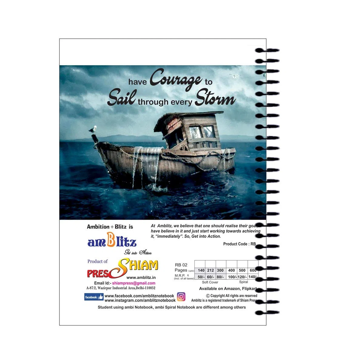 amblitz Cuaderno de espiral rugosa | 500 páginas | Paquete de 4 cuadernos | Tamaño A4 | Rayado de una sola línea | Cuaderno de práctica estudiantil |
