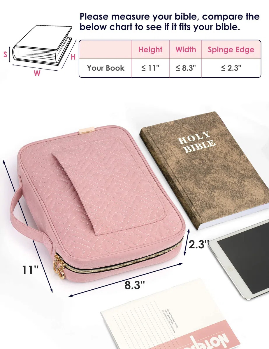 Heouvo Fundas de Biblia para mujer, funda de transporte acolchada de algodón con bolsillos/asa, ideal para estudio bíblico/uso diario, regalo perfecto para mujeres y niñas