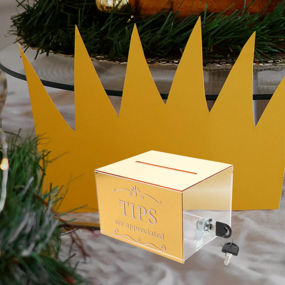 Lurrose Acrílico Caja de Propinas con Cerradura para Bar y Restaurante | Diseño Transparente, Acabado Dorado Elegante, Gran Capacidad, Adecuado para Sugerencias, Rifas y Donaciones
